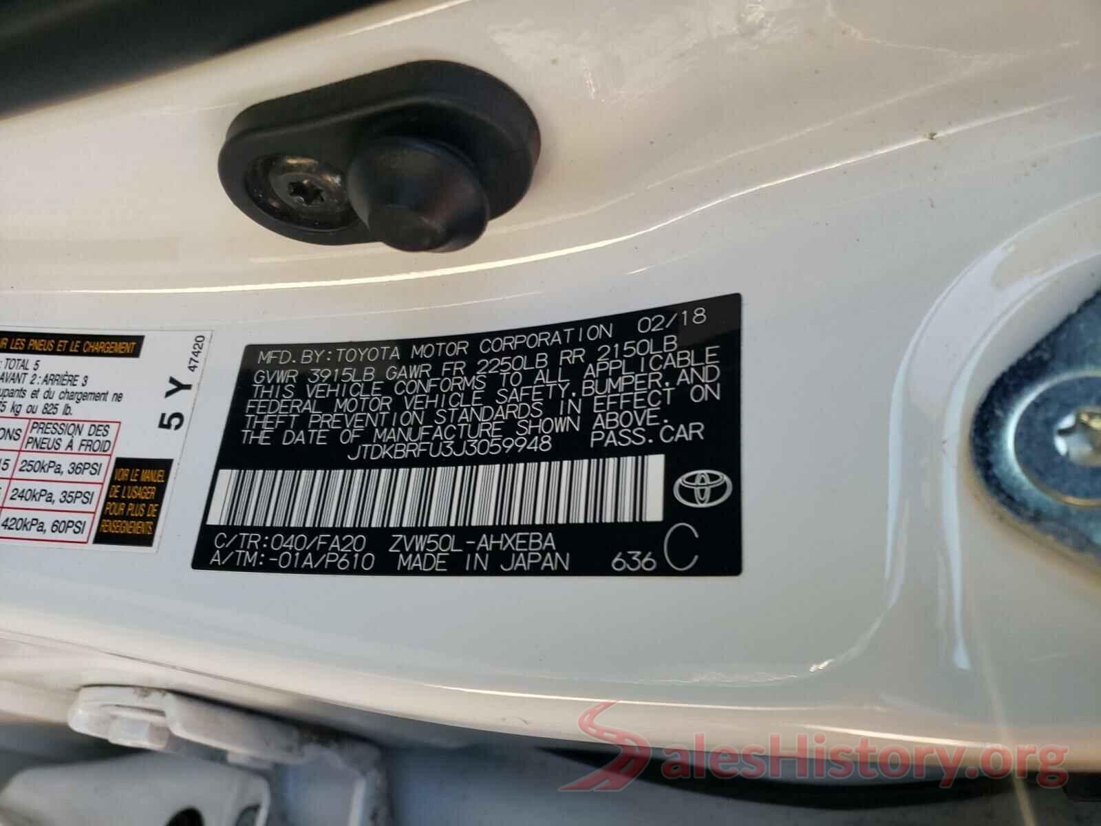 JTDKBRFU3J3059948 2018 TOYOTA PRIUS