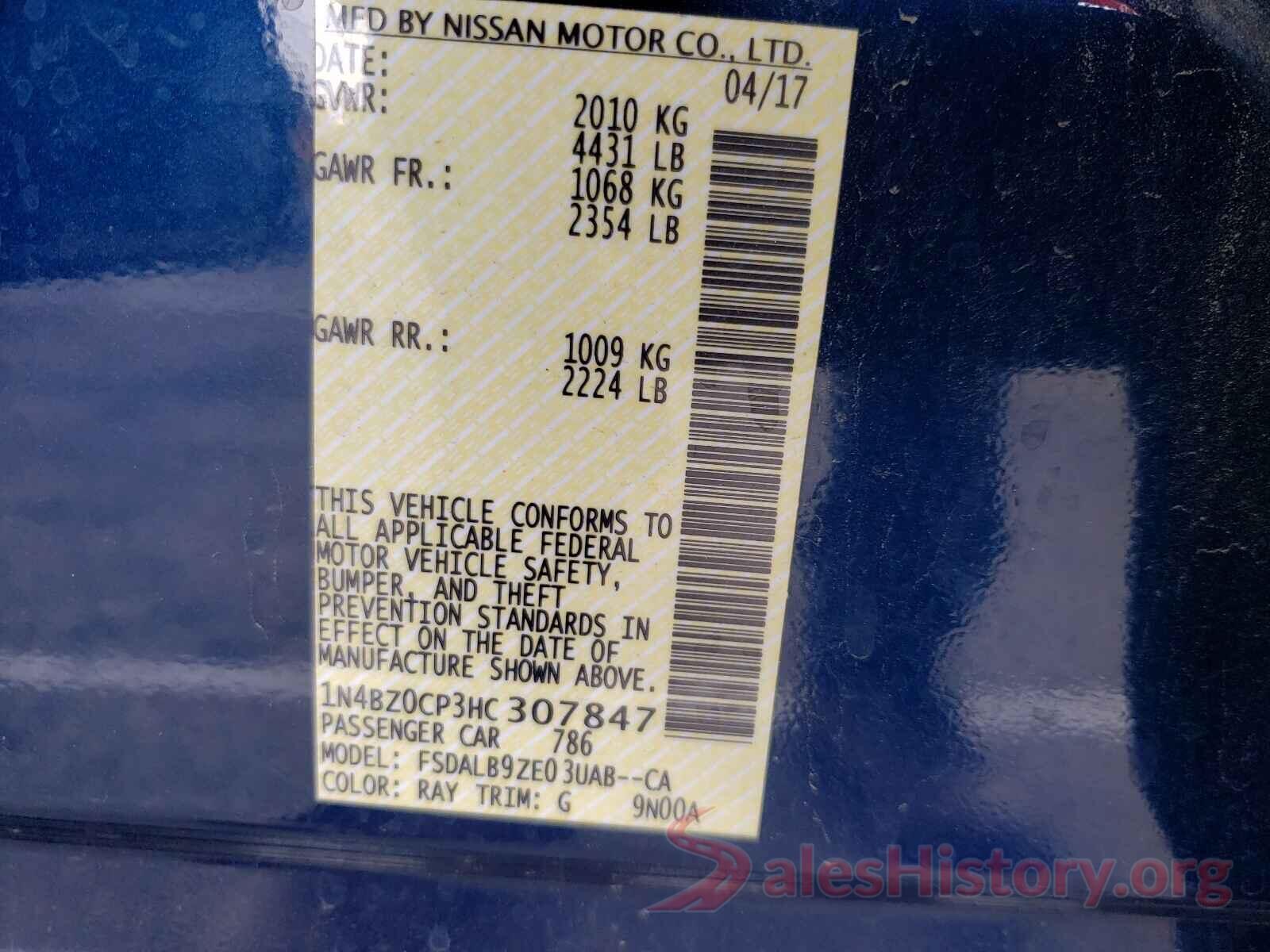 1N4BZ0CP3HC307847 2017 NISSAN LEAF