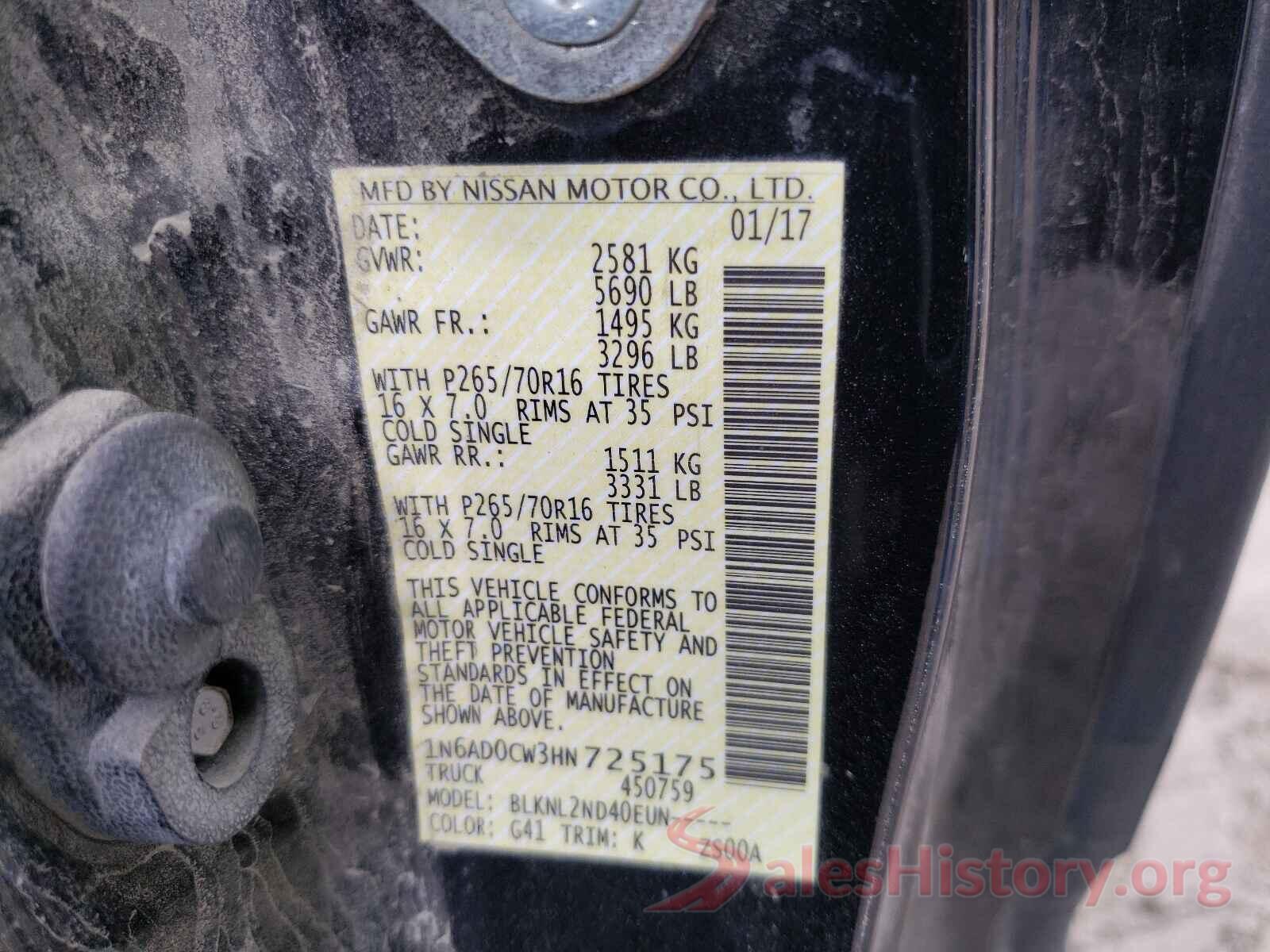 1N6AD0CW3HN725175 2017 NISSAN FRONTIER