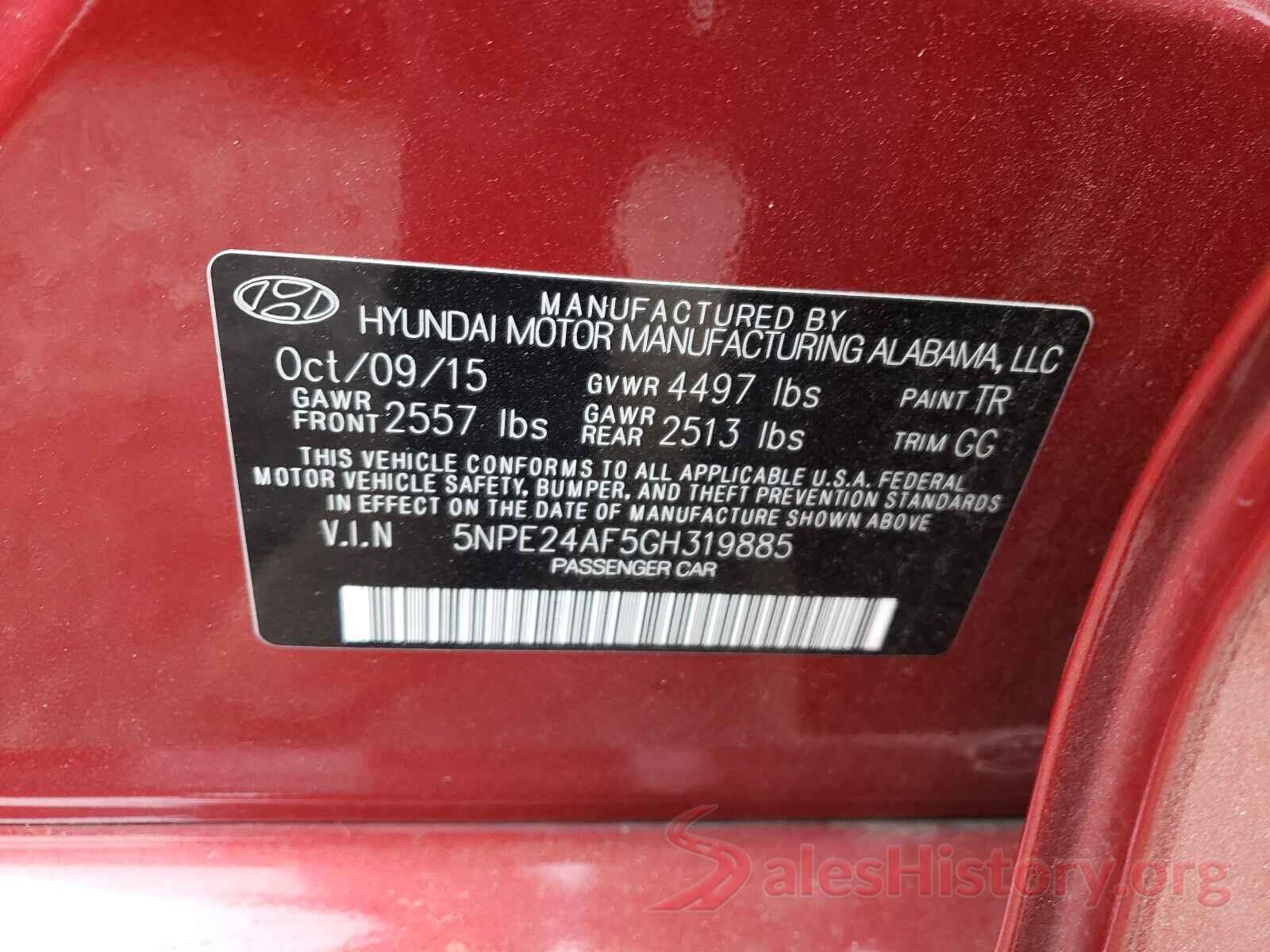 5NPE24AF5GH319885 2016 HYUNDAI SONATA