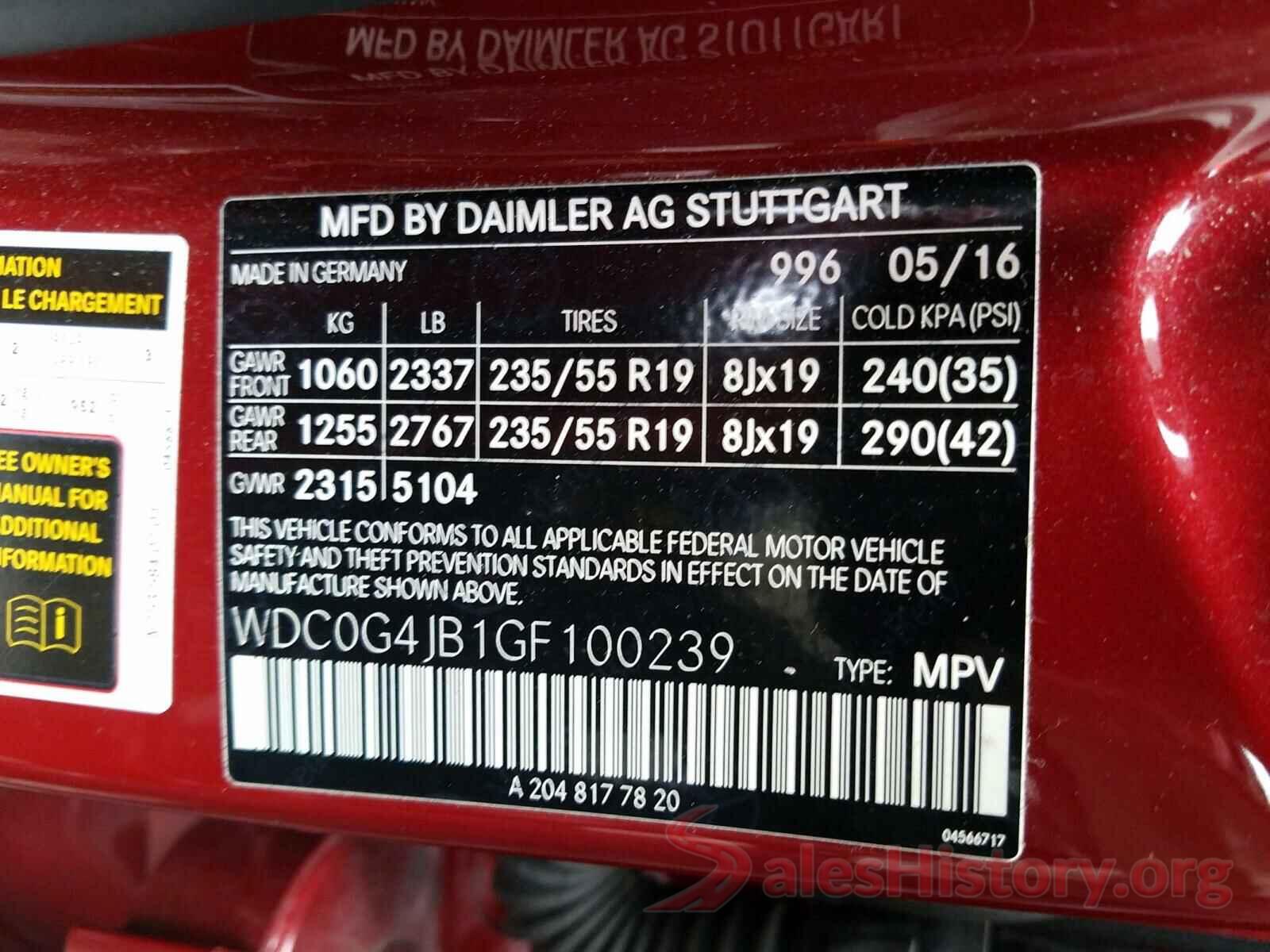 WDC0G4JB1GF100239 2016 MERCEDES-BENZ G CLASS