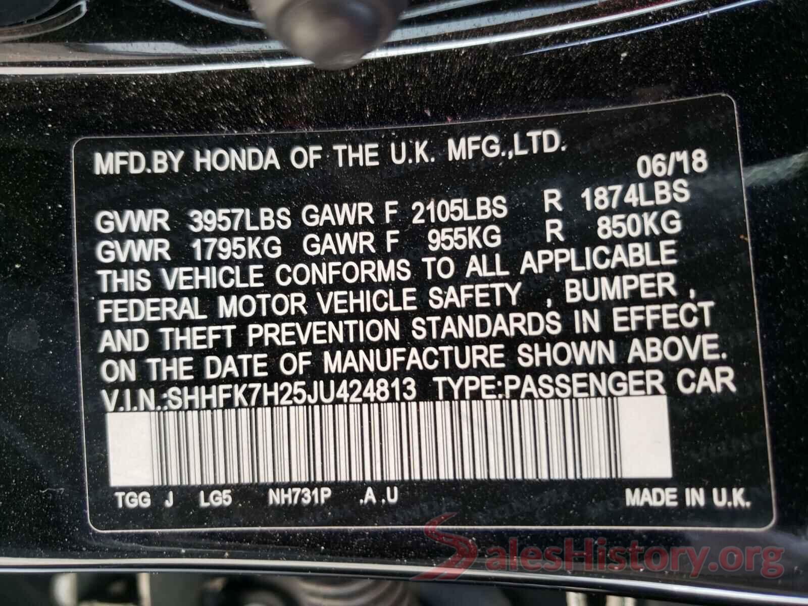 SHHFK7H25JU424813 2018 HONDA CIVIC