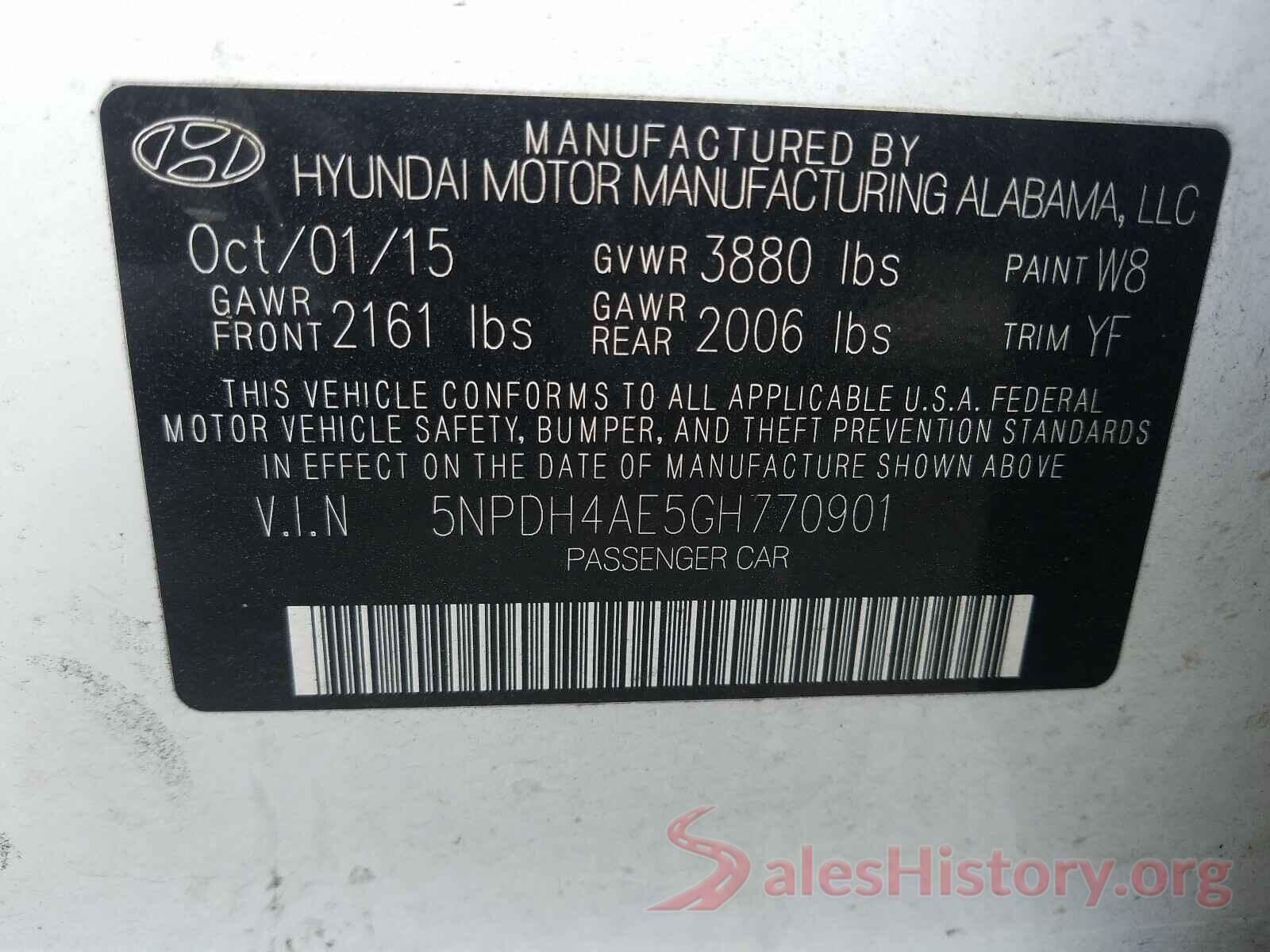 5NPDH4AE5GH770901 2016 HYUNDAI ELANTRA