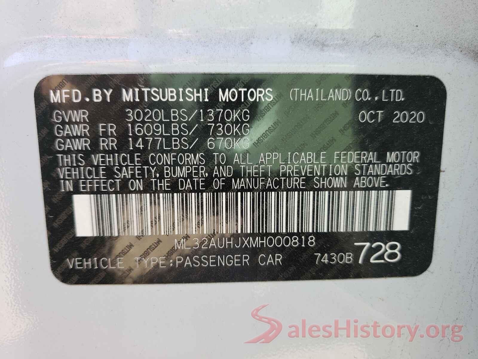 ML32AUHJXMH000818 2021 MITSUBISHI MIRAGE