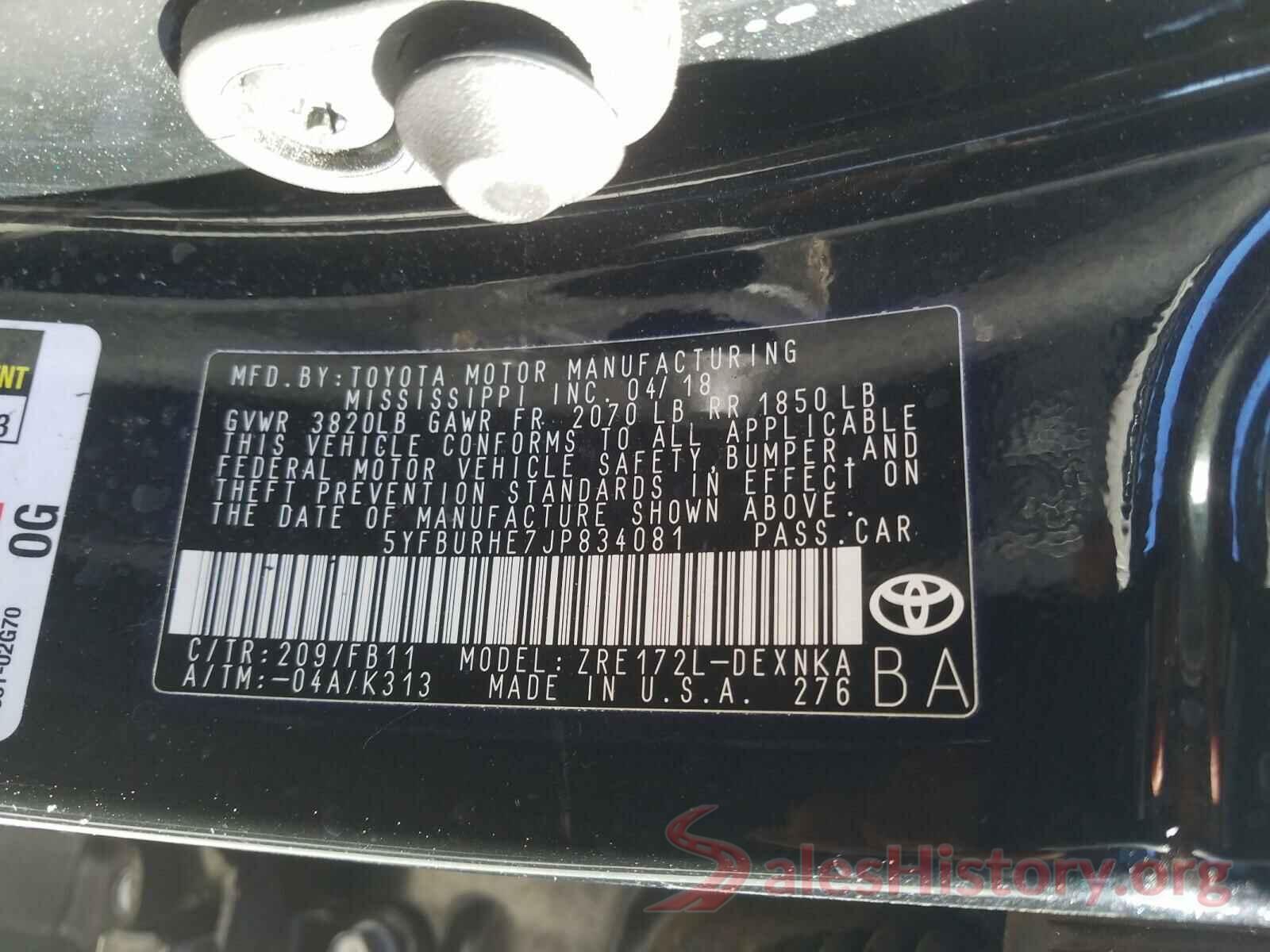 5YFBURHE7JP834081 2018 TOYOTA COROLLA