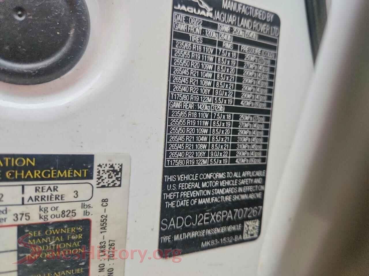 2023 JAGUAR F-PACE VIN SADCJ2EX6PA707267, trunk area
