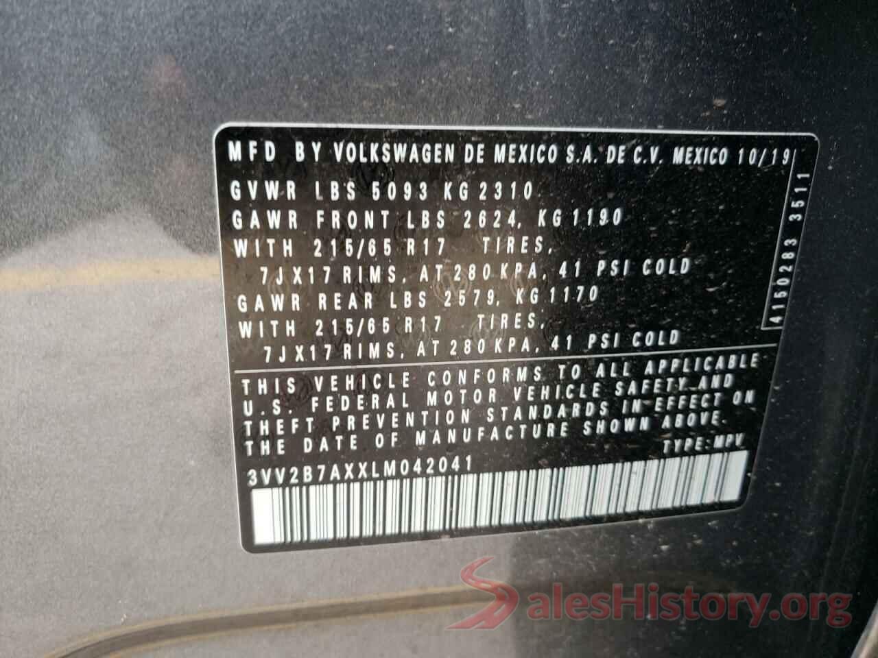 3VV2B7AXXLM042041 2020 VOLKSWAGEN TIGUAN