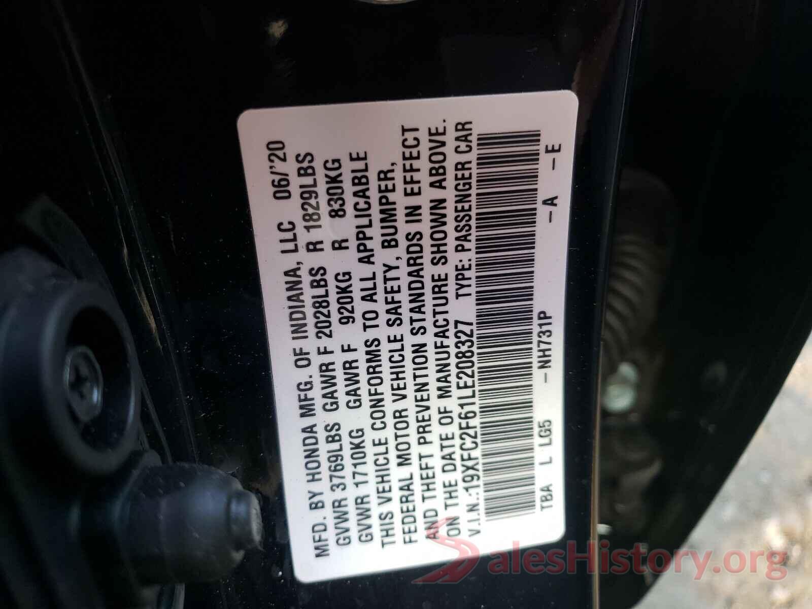 19XFC2F61LE208327 2020 HONDA CIVIC