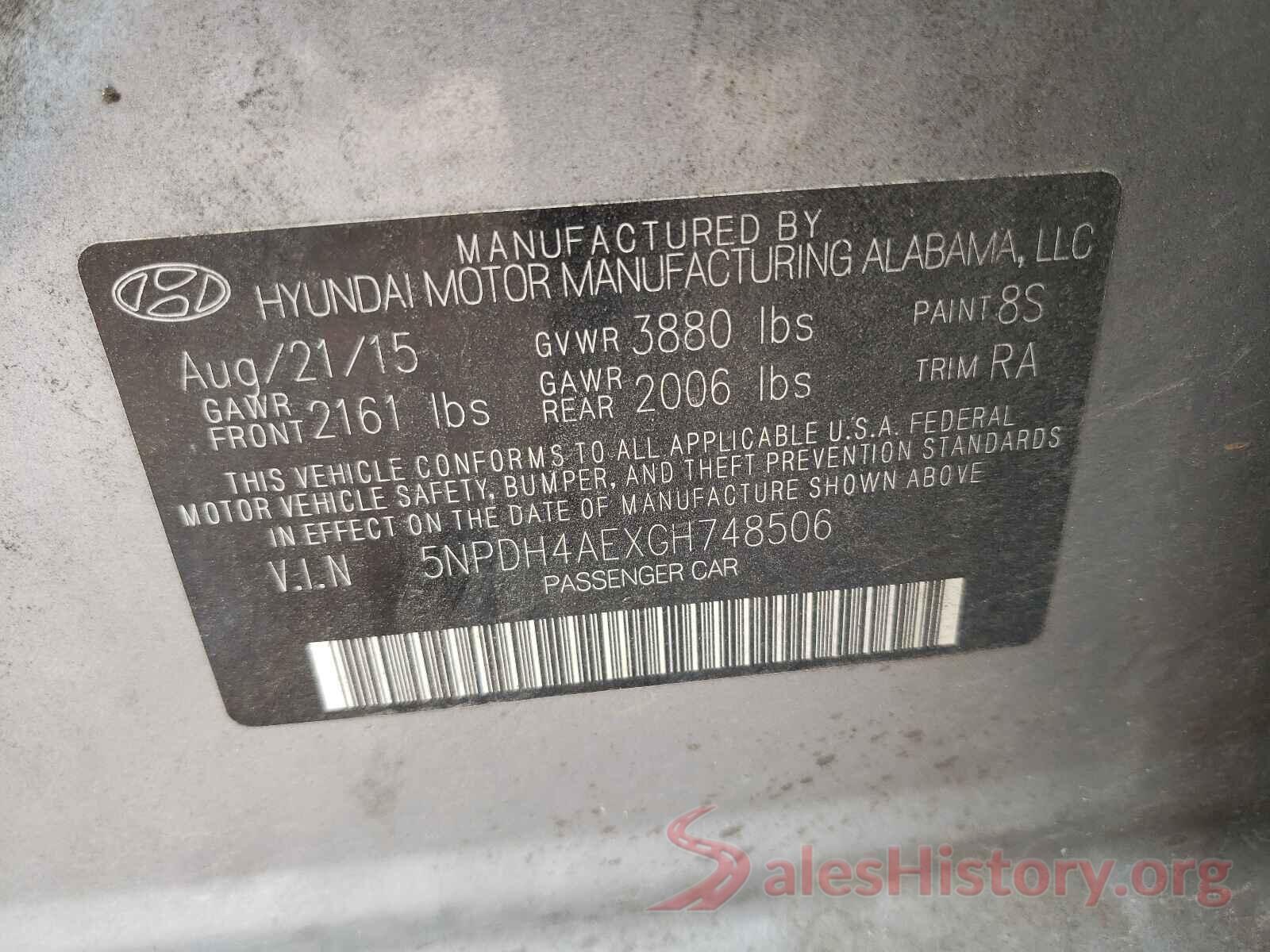 5NPDH4AEXGH748506 2016 HYUNDAI ELANTRA