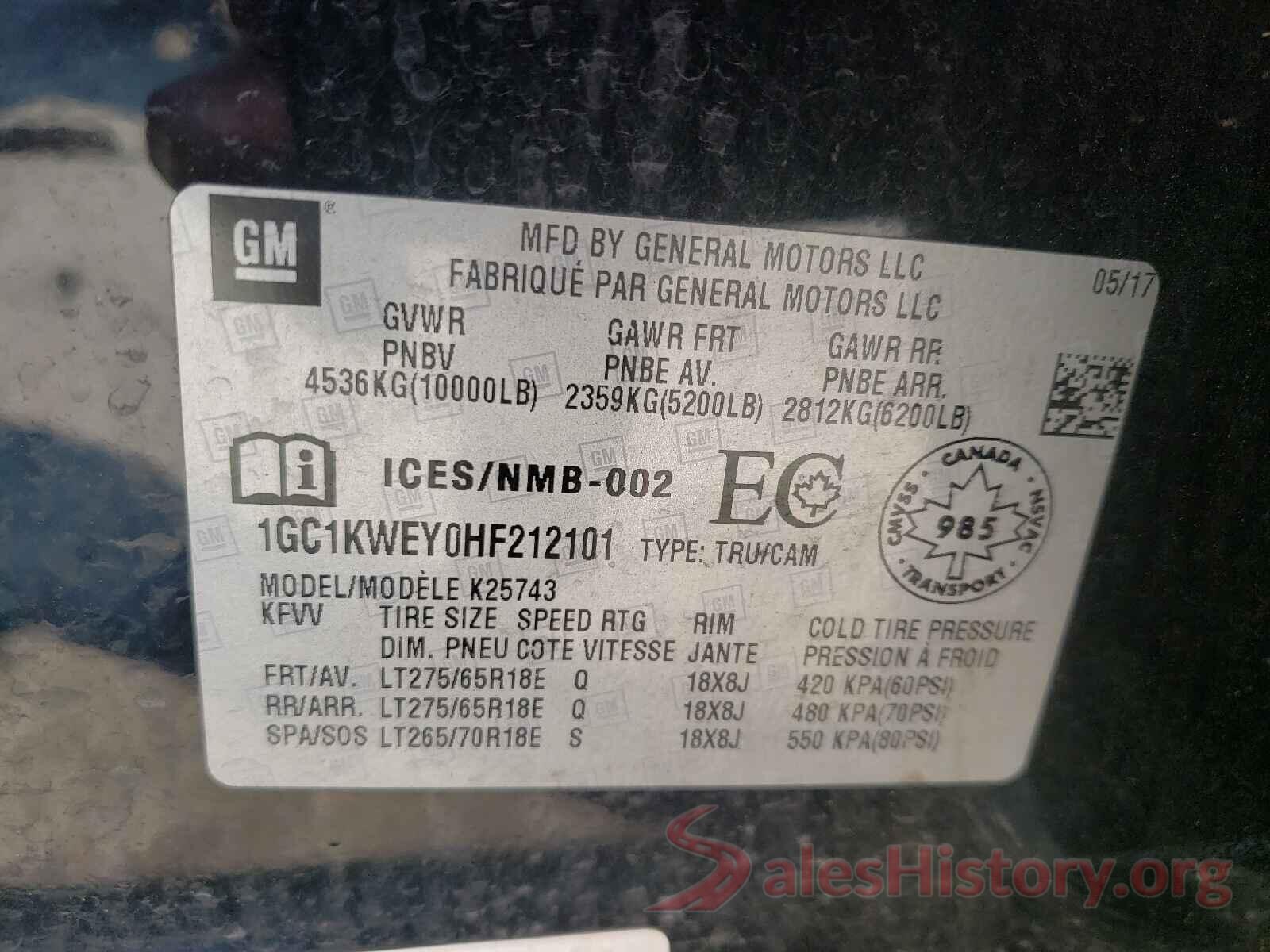 1GC1KWEY0HF212101 2017 CHEVROLET SILVERADO