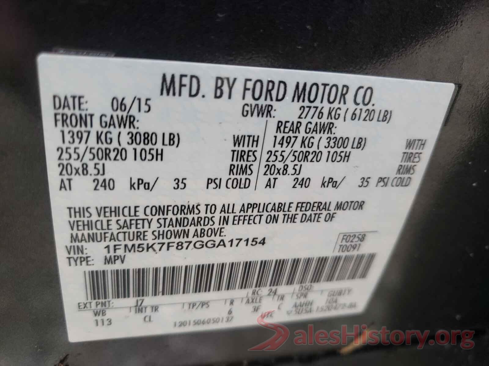 1FM5K7F87GGA17154 2016 FORD EXPLORER