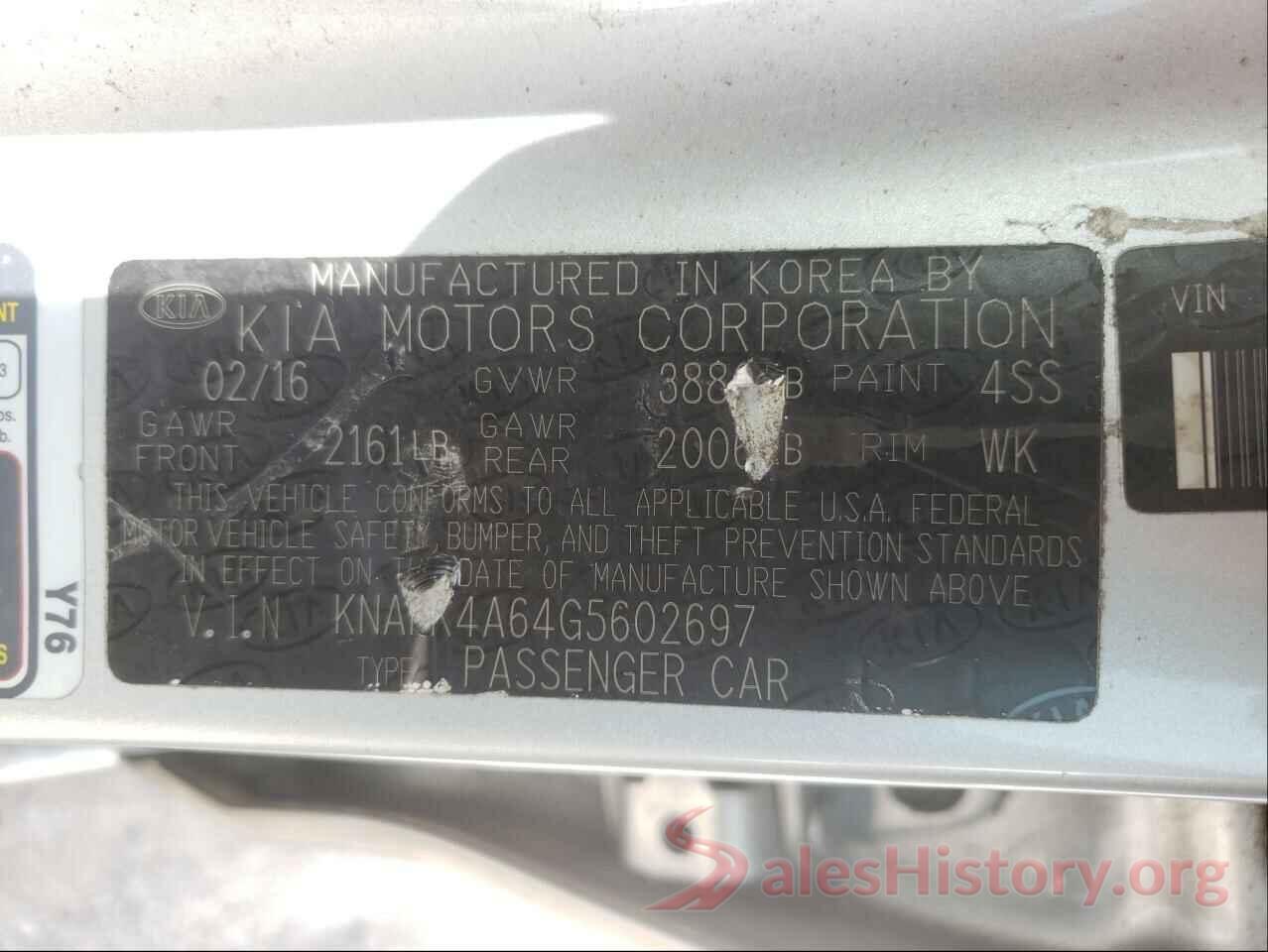 KNAFK4A64G5602697 2016 KIA FORTE