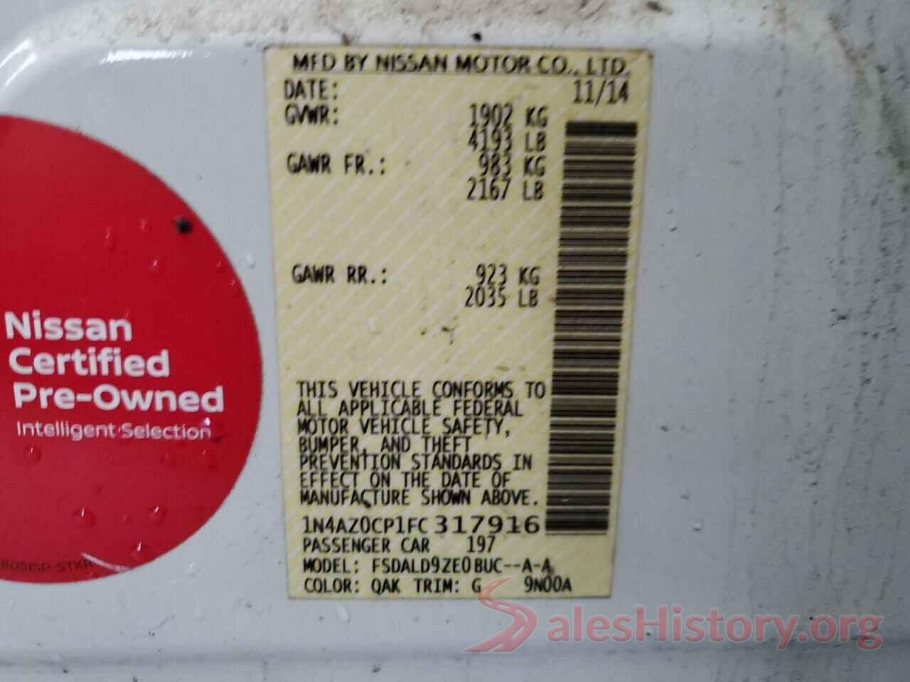 1N4AZ0CP1FC317916 2015 NISSAN LEAF