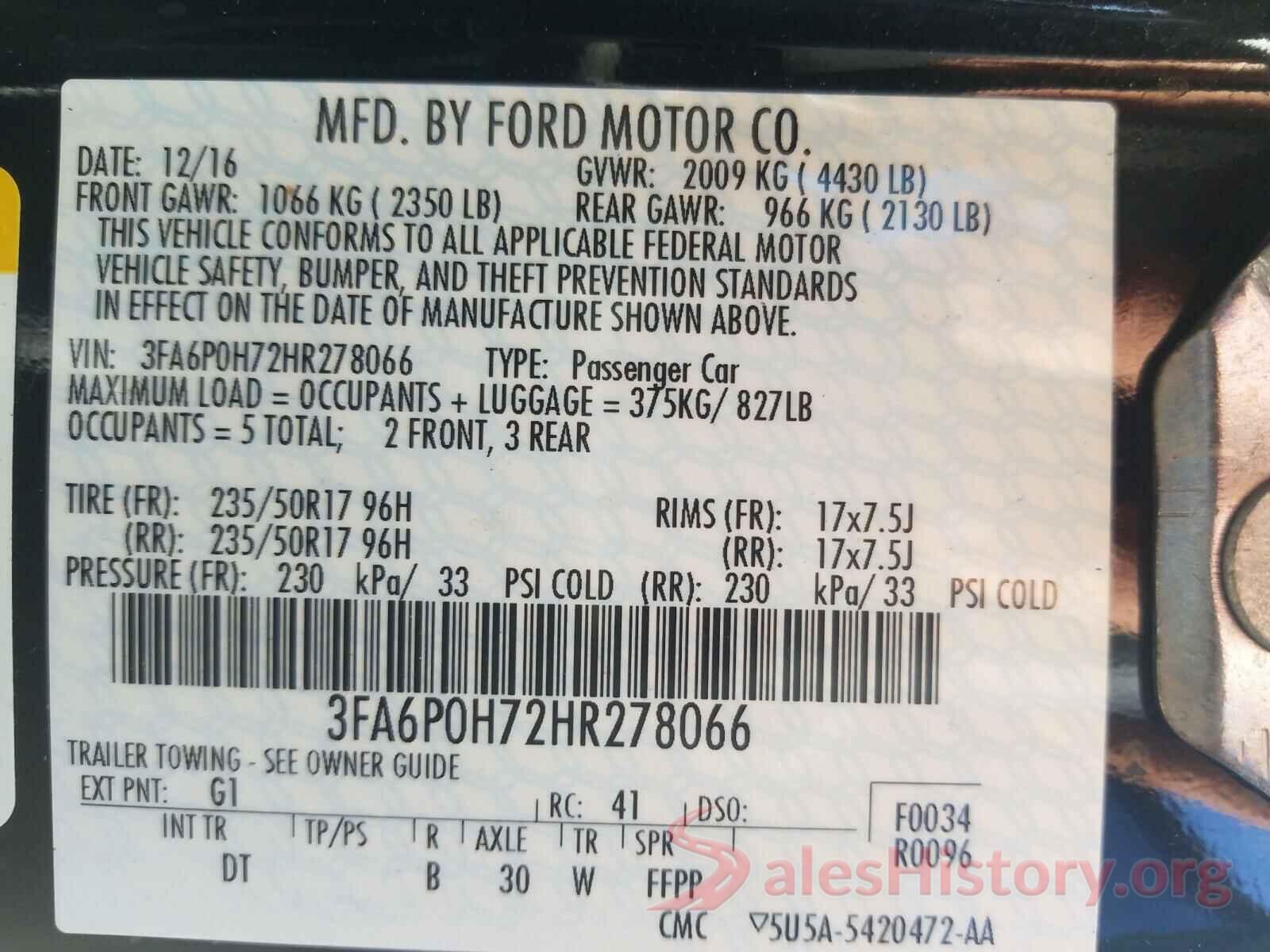 3FA6P0H72HR278066 2017 FORD FUSION