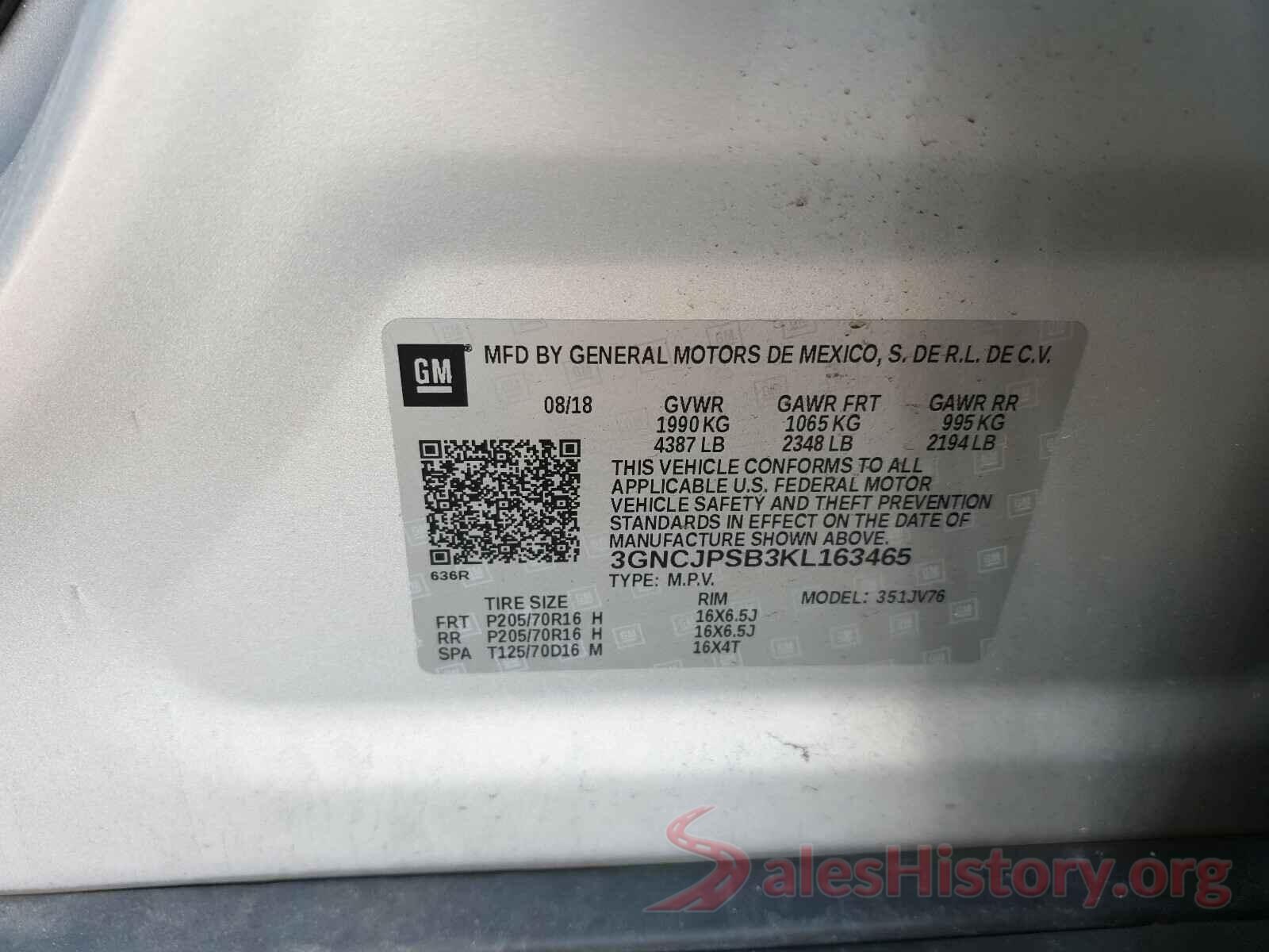 3GNCJPSB3KL163465 2019 CHEVROLET TRAX