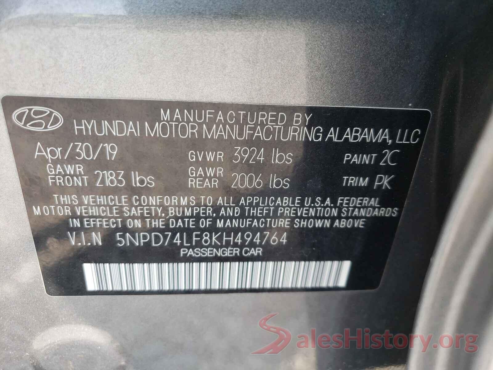 5NPD74LF8KH494764 2019 HYUNDAI ELANTRA