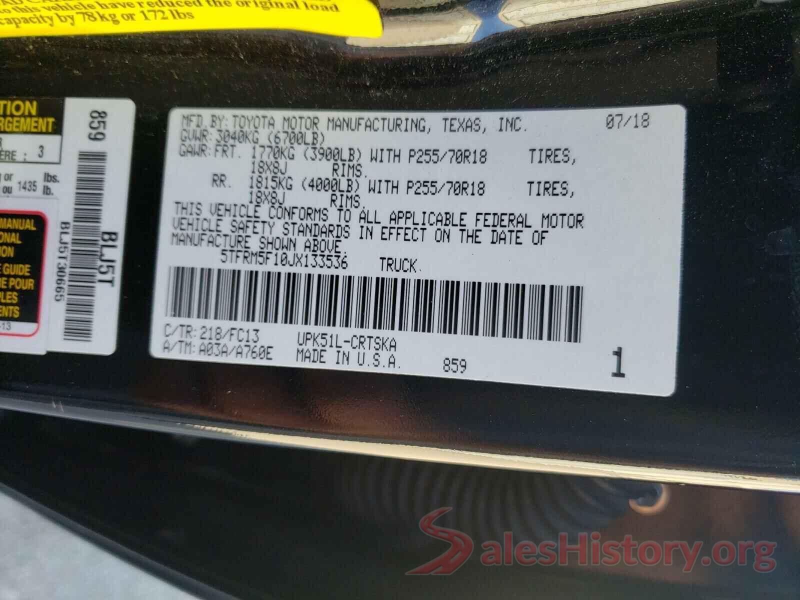 5TFRM5F10JX133536 2018 TOYOTA TUNDRA