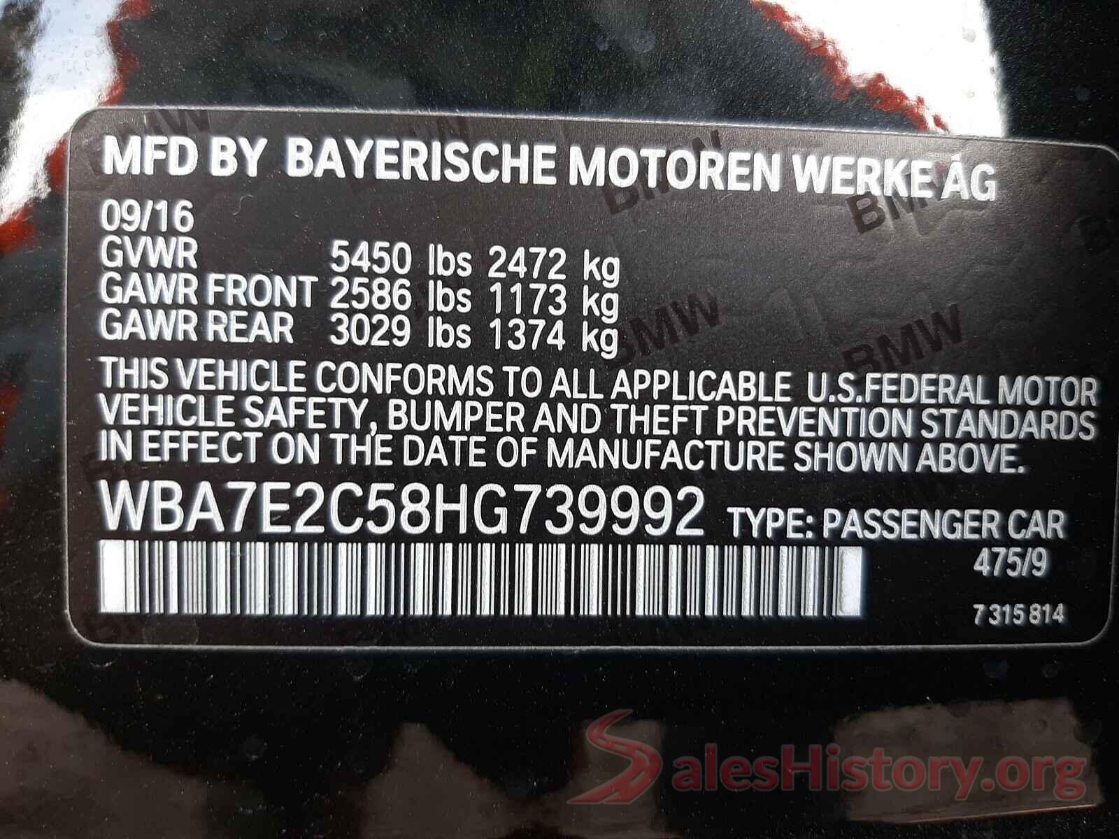 WBA7E2C58HG739992 2017 BMW 7 SERIES