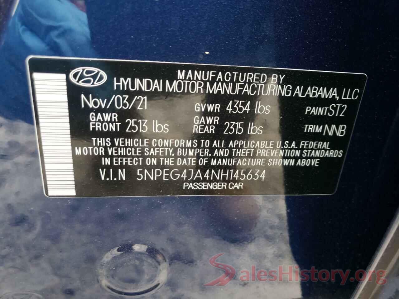 5NPEG4JA4NH145634 2022 HYUNDAI SONATA