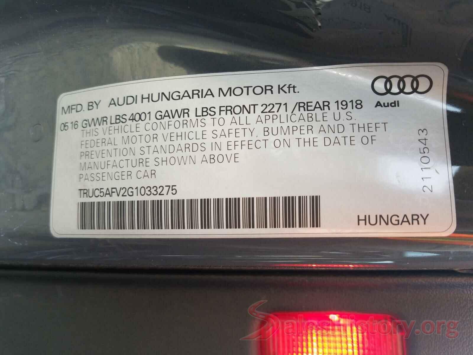 TRUC5AFV2G1033275 2016 AUDI TT