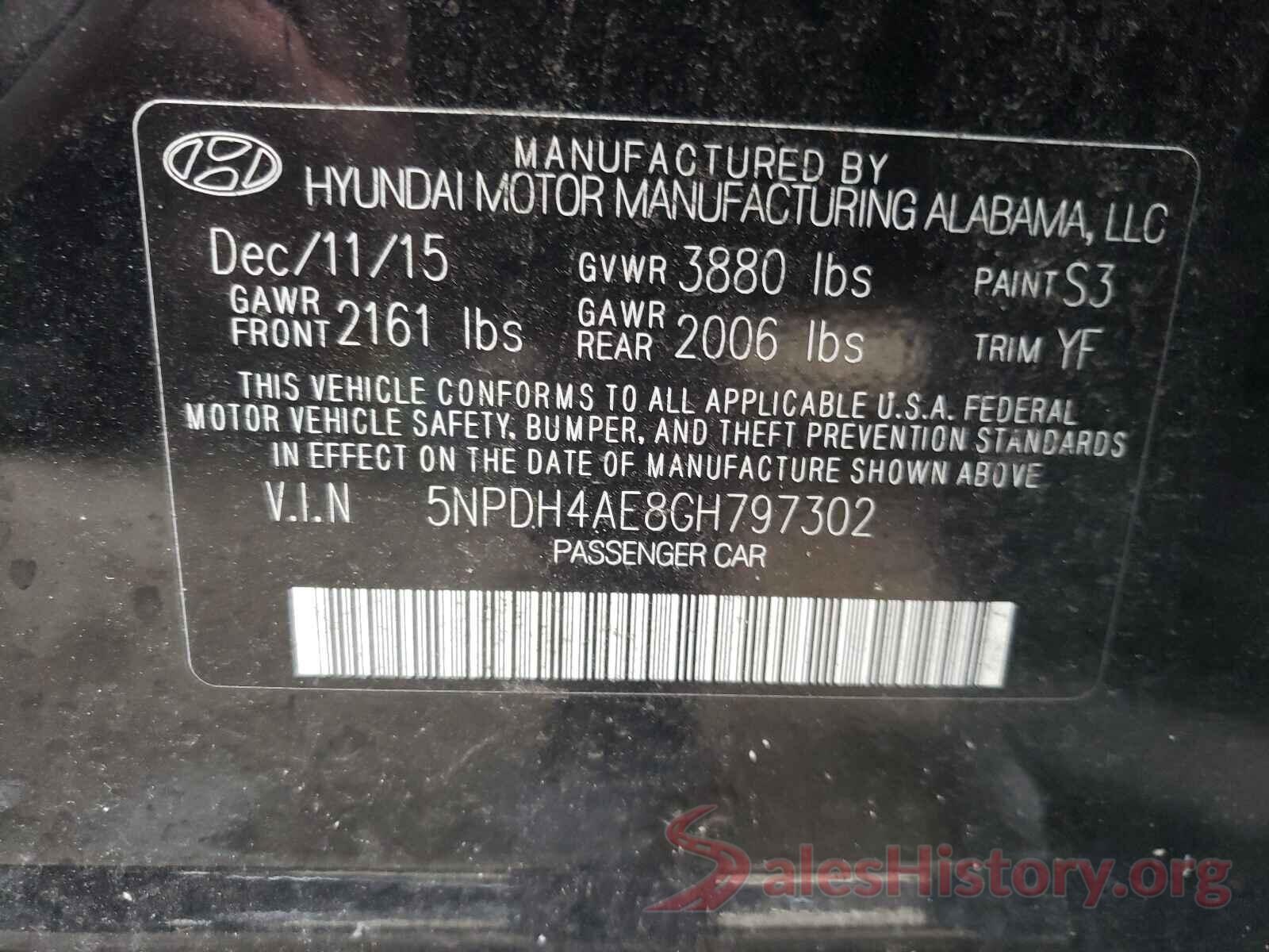 5NPDH4AE8GH797302 2016 HYUNDAI ELANTRA