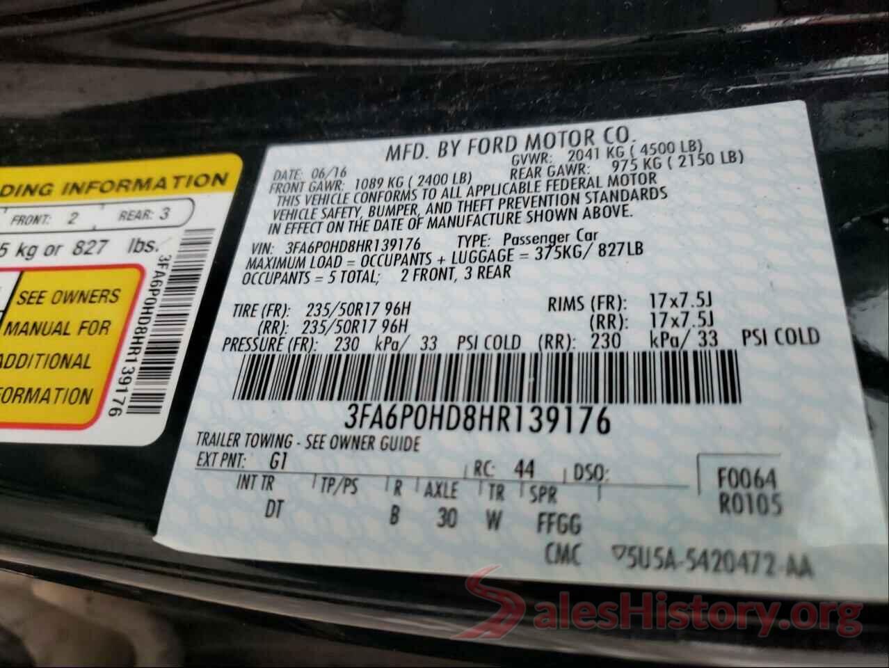 3FA6P0HD8HR139176 2017 FORD FUSION