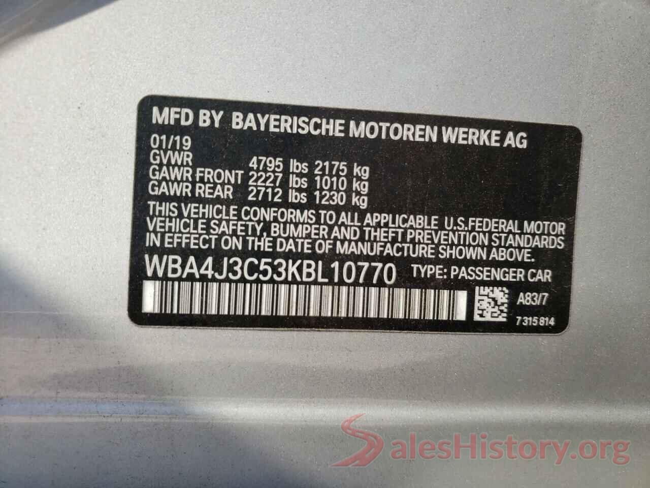 WBA4J3C53KBL10770 2019 BMW 4 SERIES