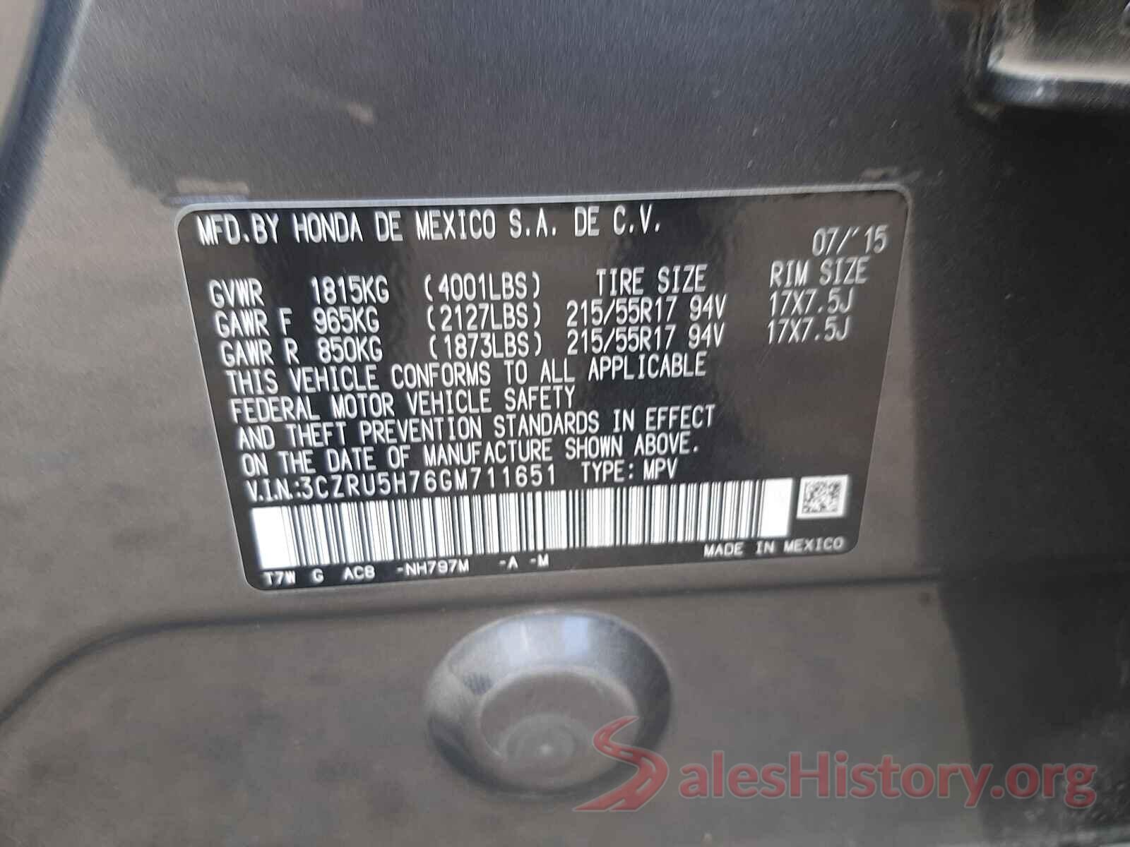 3CZRU5H76GM711651 2016 HONDA HR-V