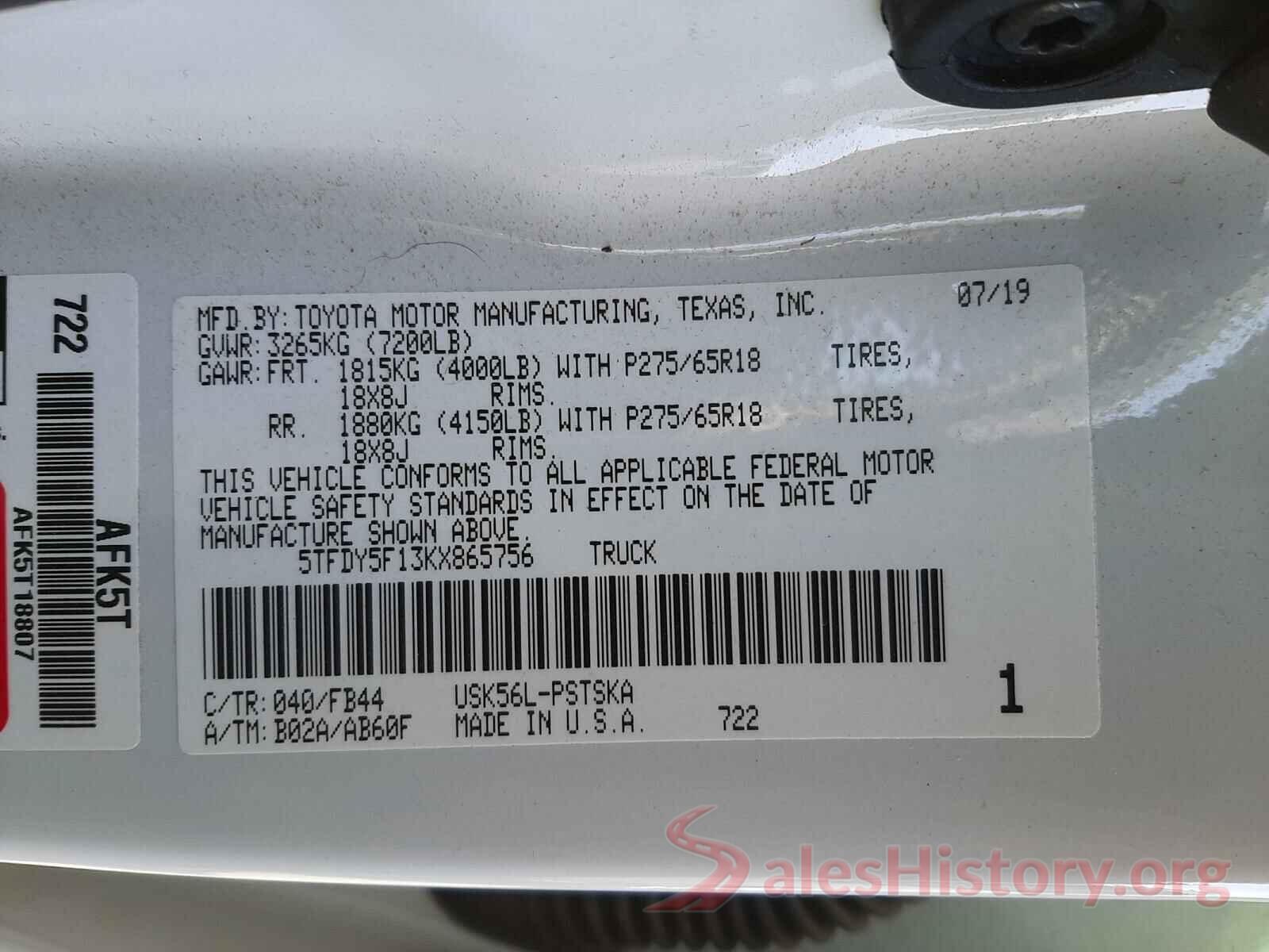 5TFDY5F13KX865756 2019 TOYOTA TUNDRA