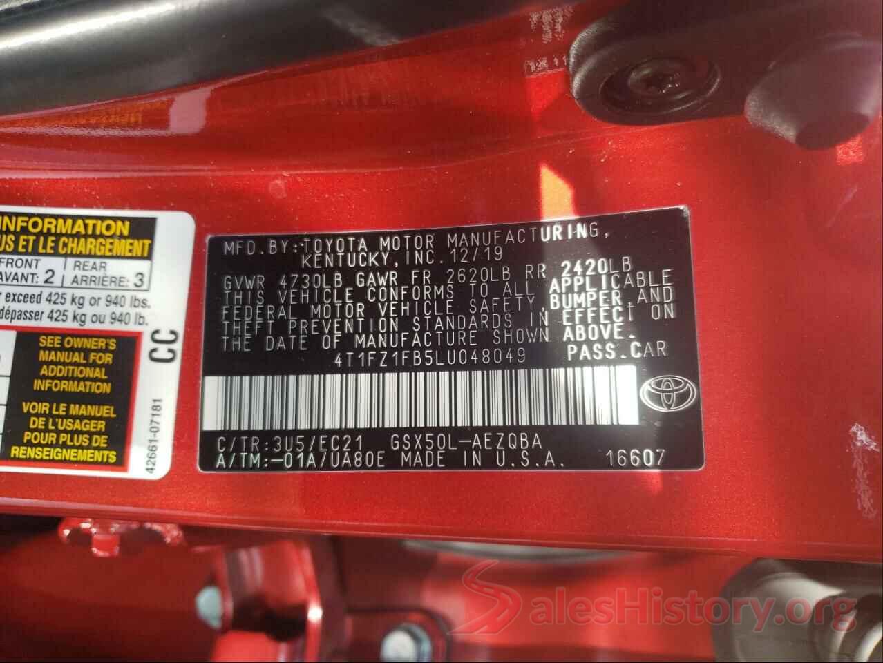 4T1FZ1FB5LU048049 2020 TOYOTA AVALON