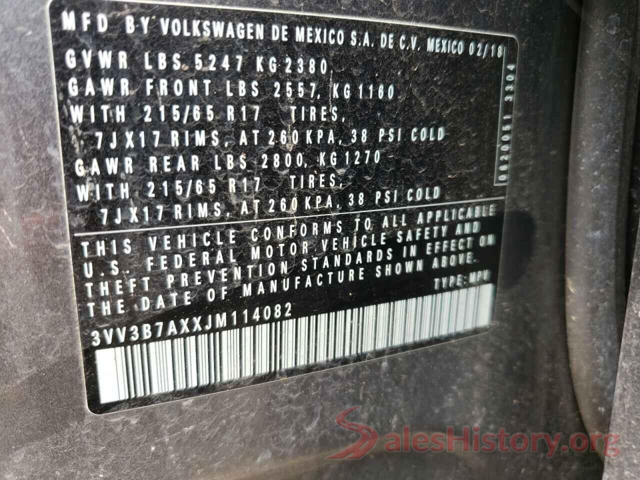 3VV3B7AXXJM114082 2018 VOLKSWAGEN TIGUAN