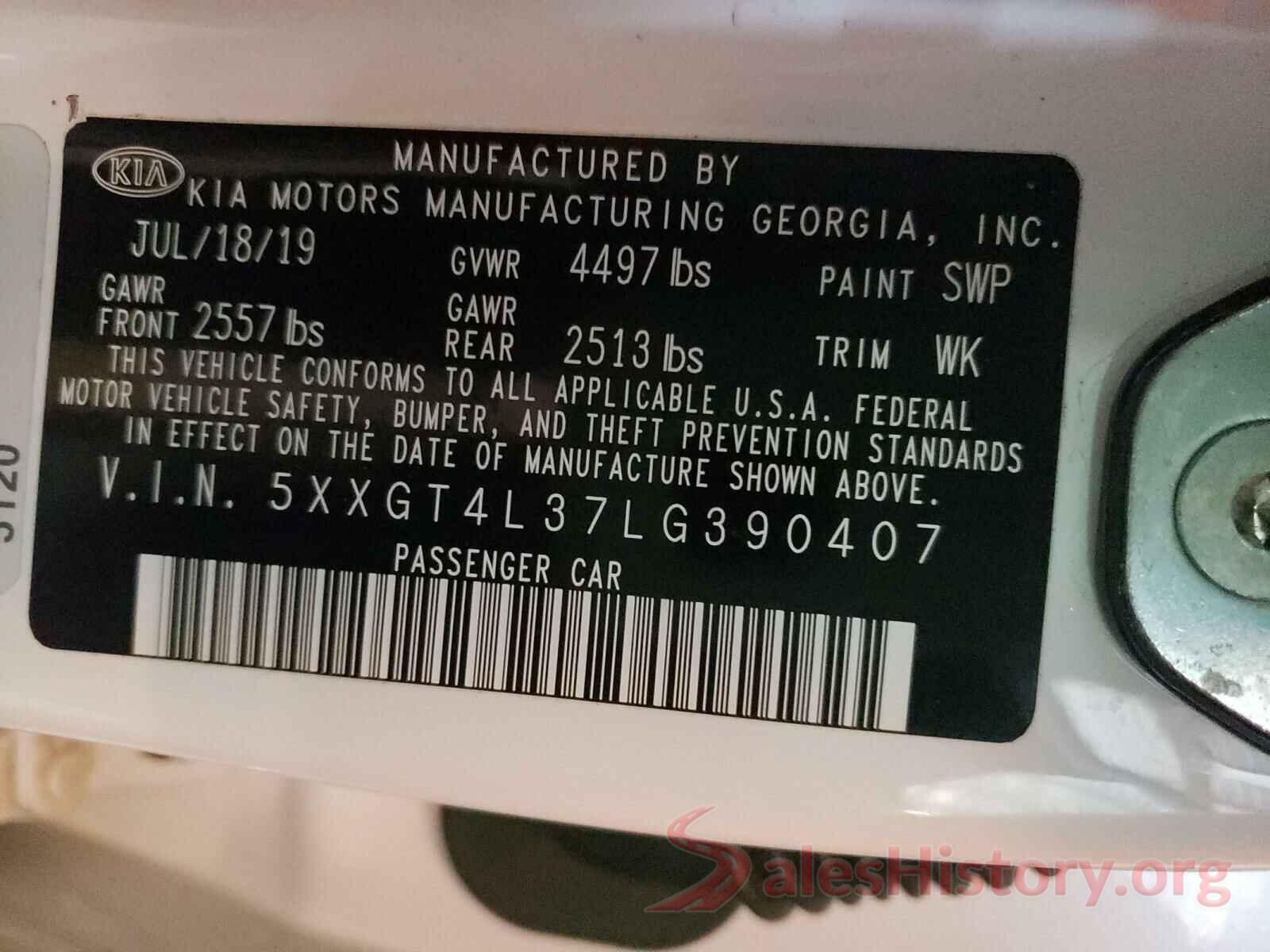 5XXGT4L37LG390407 2020 KIA OPTIMA