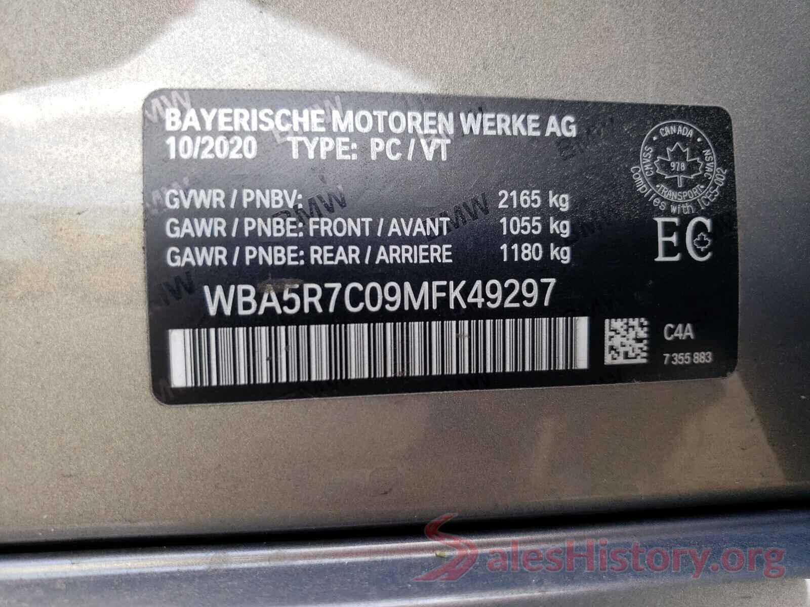 WBA5R7C09MFK49297 2021 BMW 3 SERIES