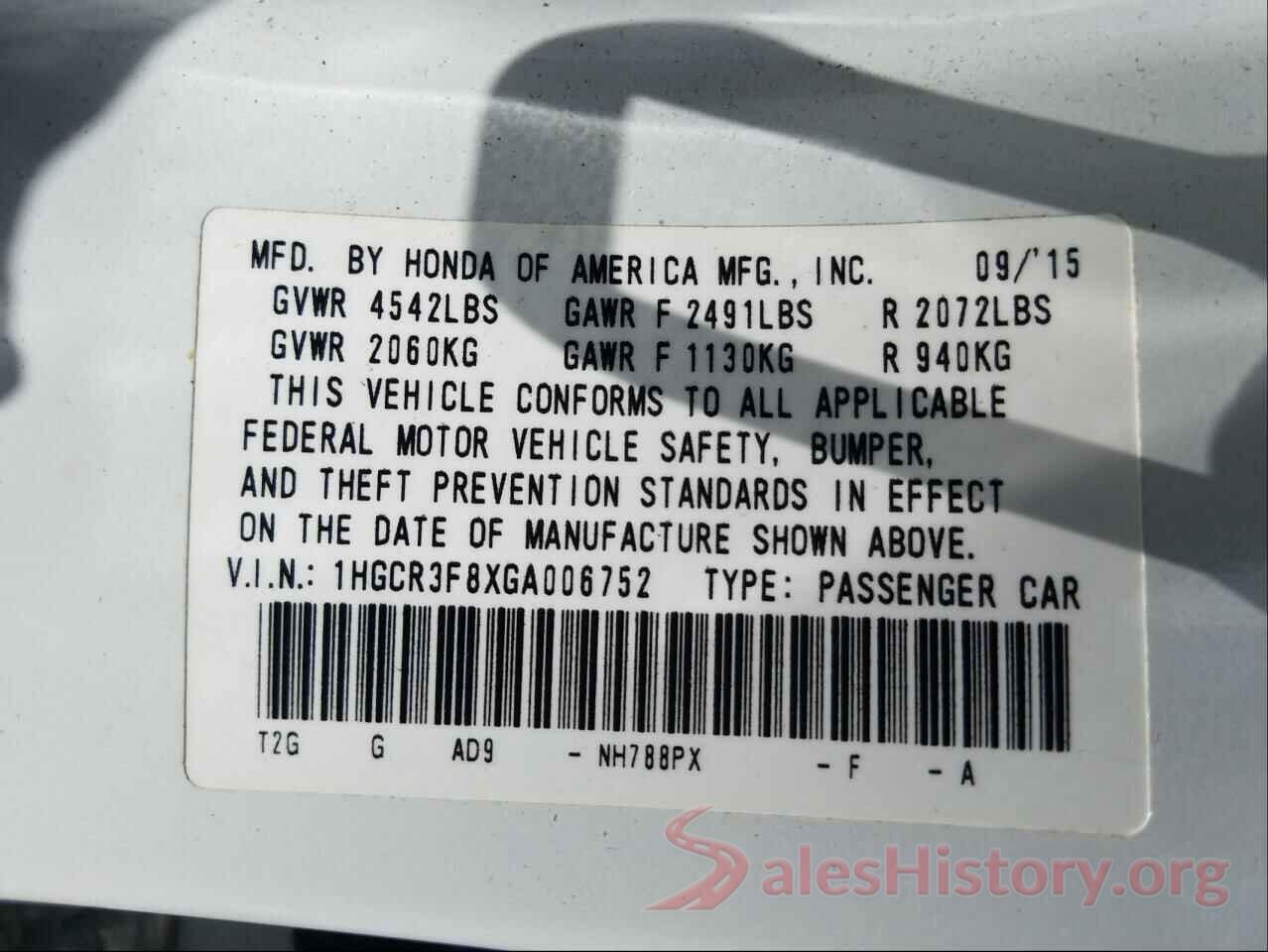 1HGCR3F8XGA006752 2016 HONDA ACCORD