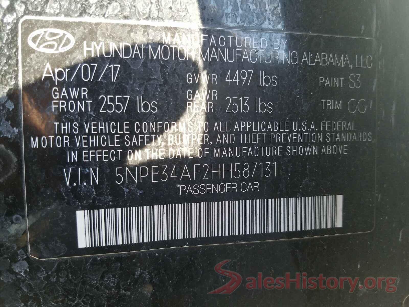 5NPE34AF2HH587131 2017 HYUNDAI SONATA