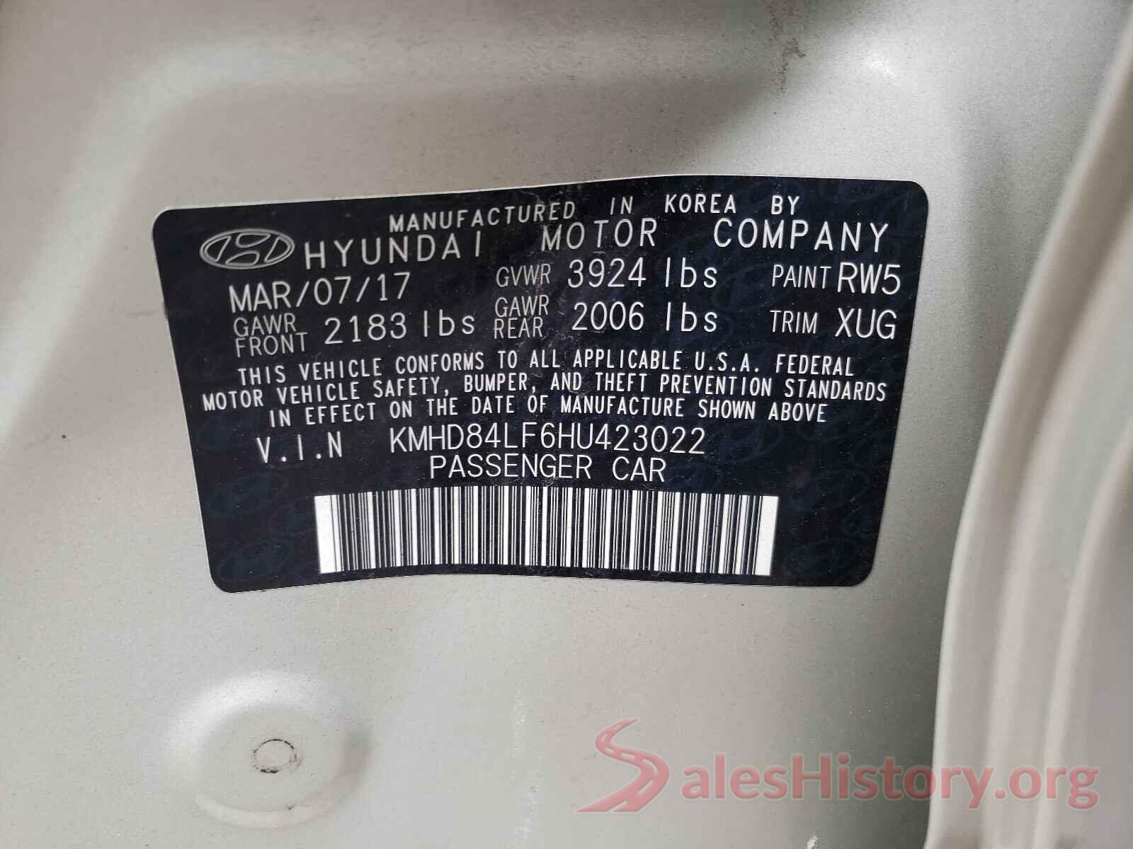 KMHD84LF6HU423022 2017 HYUNDAI ELANTRA