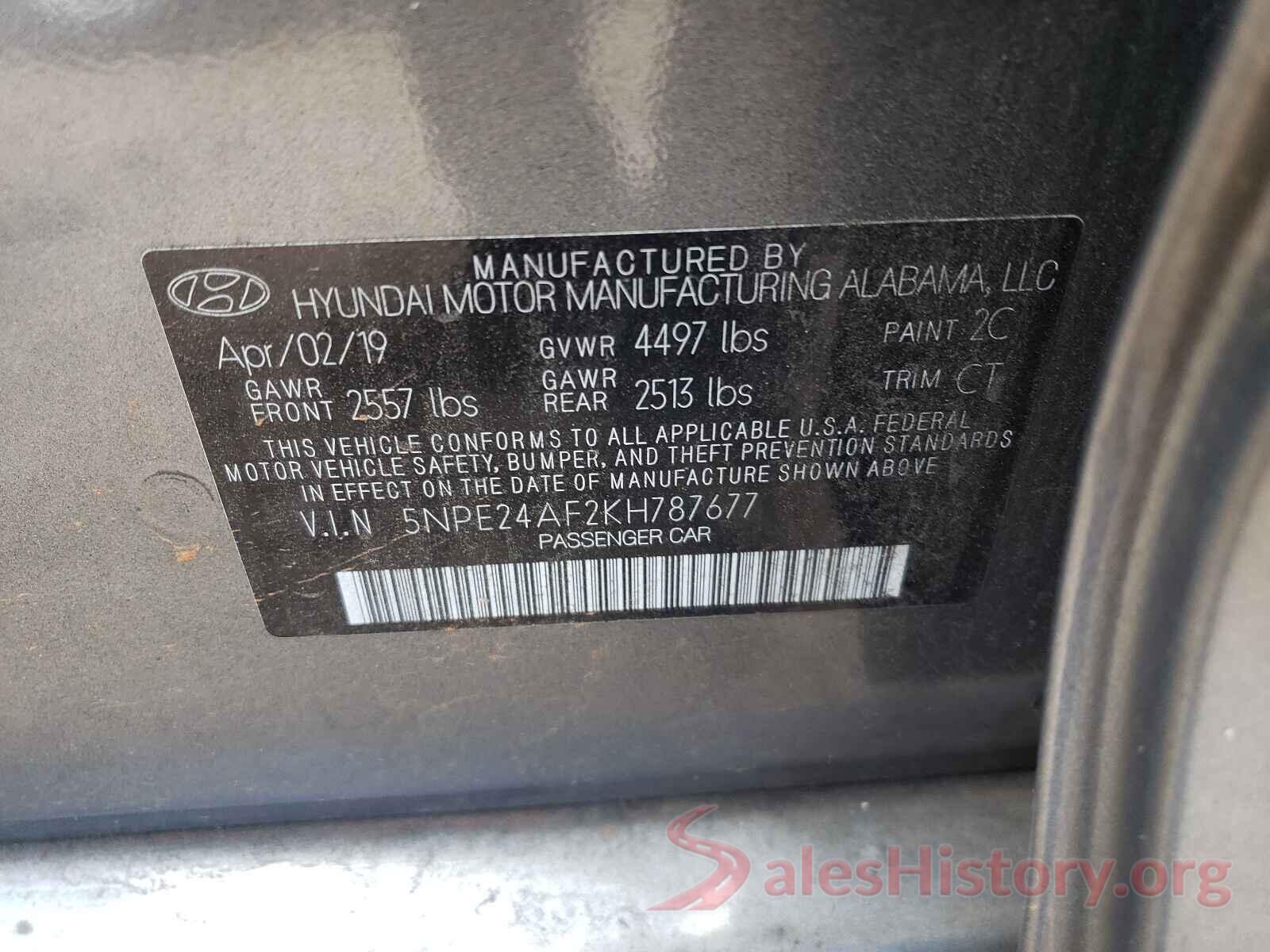 5NPE24AF2KH787677 2019 HYUNDAI SONATA