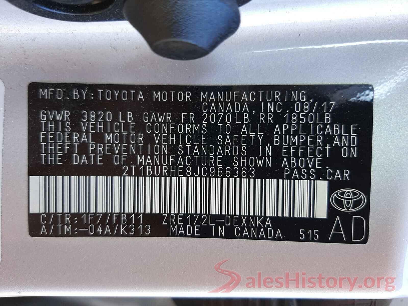 2T1BURHE8JC966363 2018 TOYOTA COROLLA