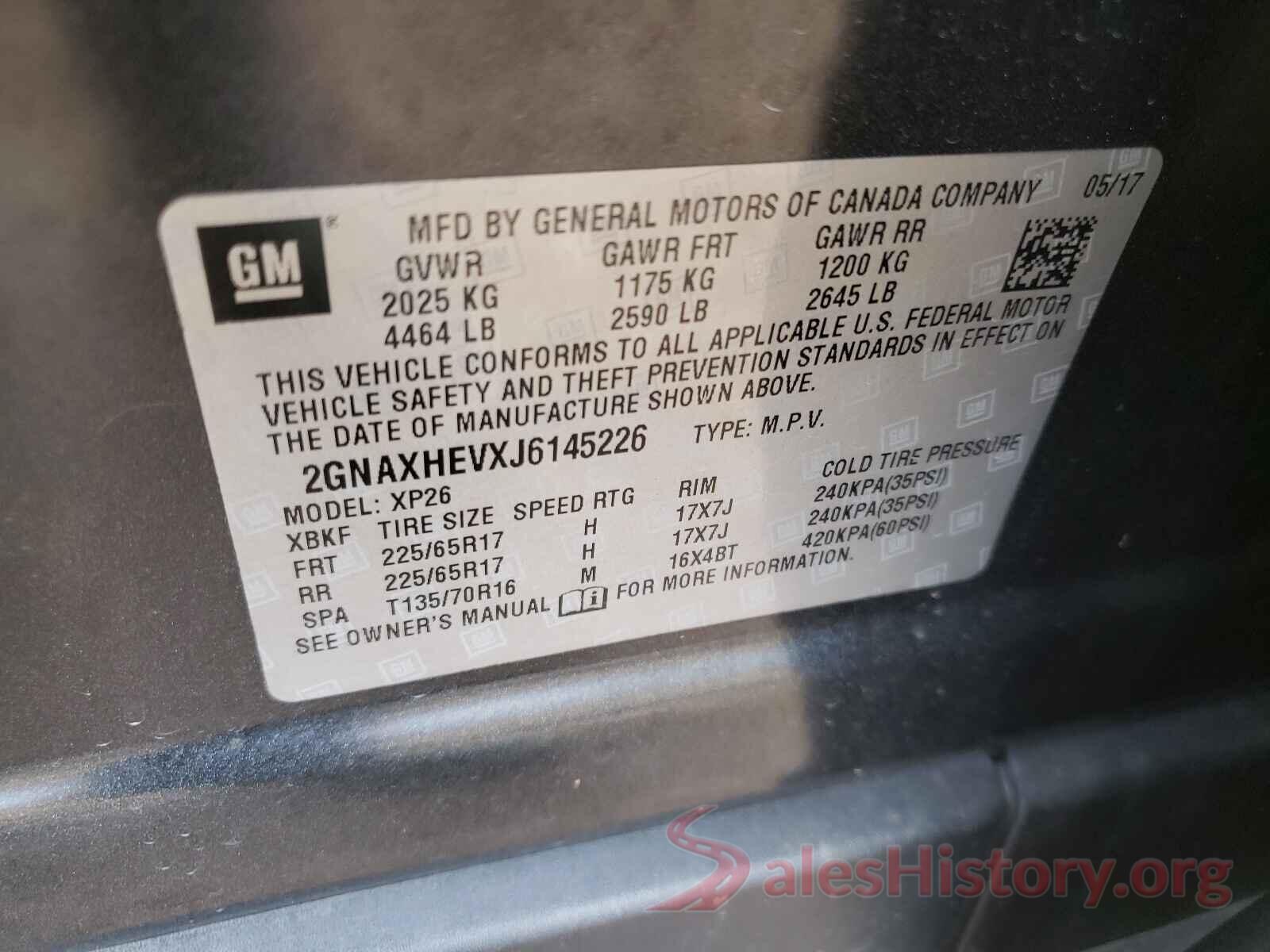 2GNAXHEVXJ6145226 2018 CHEVROLET EQUINOX