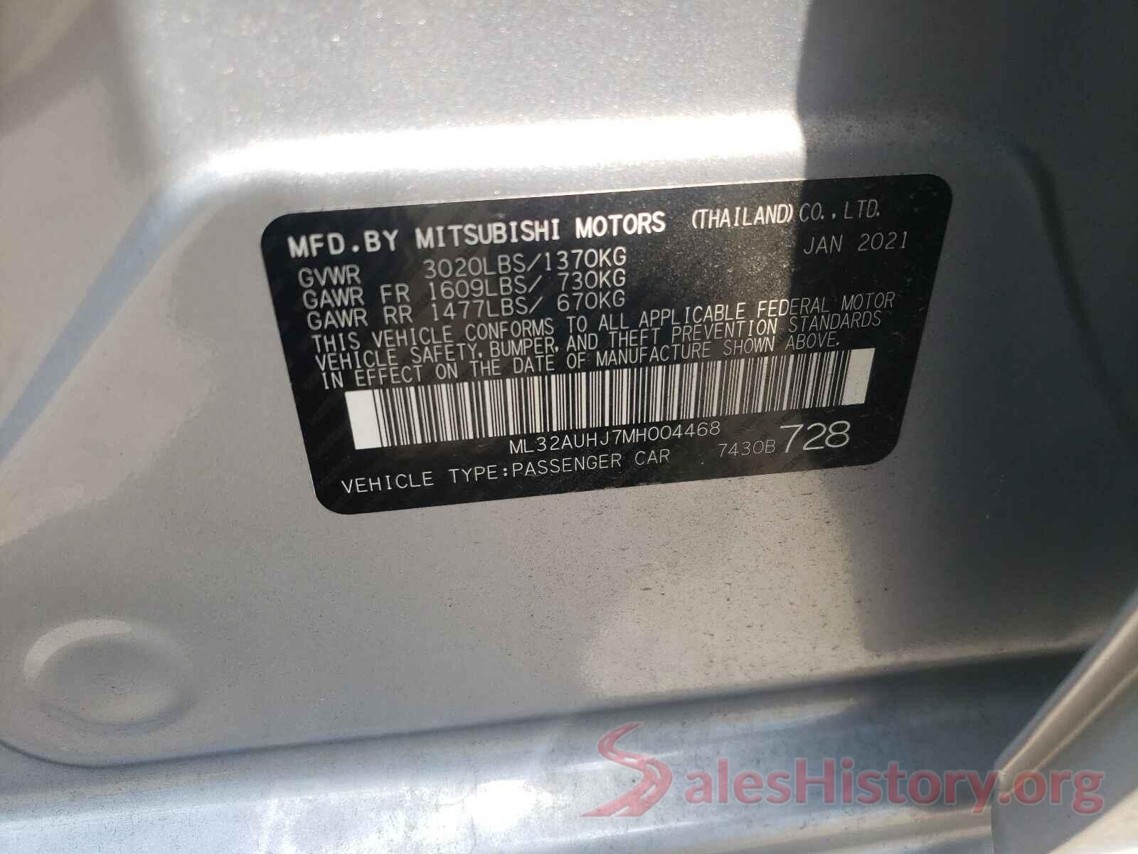 ML32AUHJ7MH004468 2021 MITSUBISHI MIRAGE