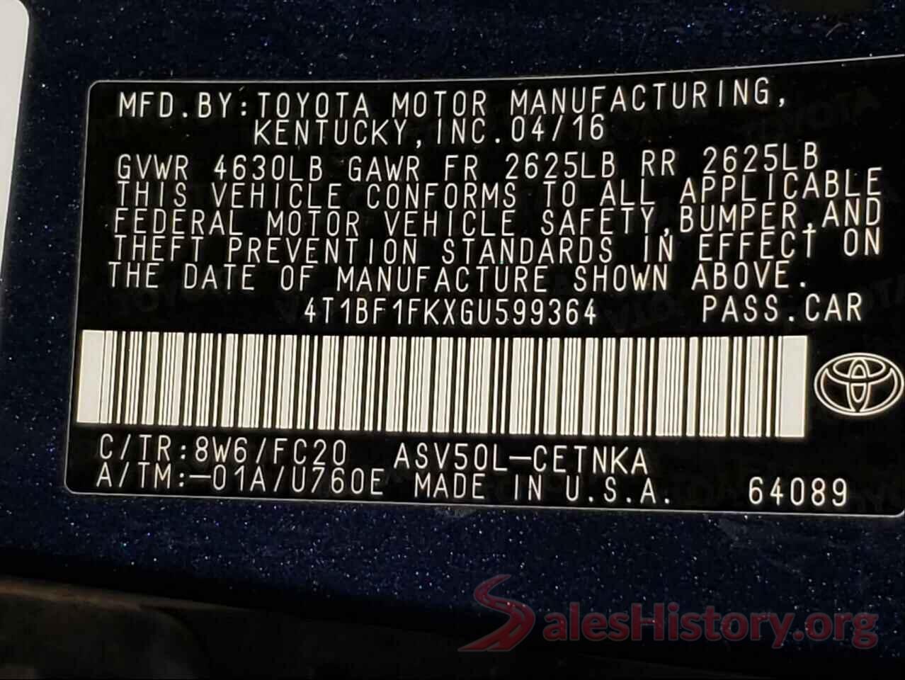 4T1BF1FKXGU599364 2016 TOYOTA CAMRY