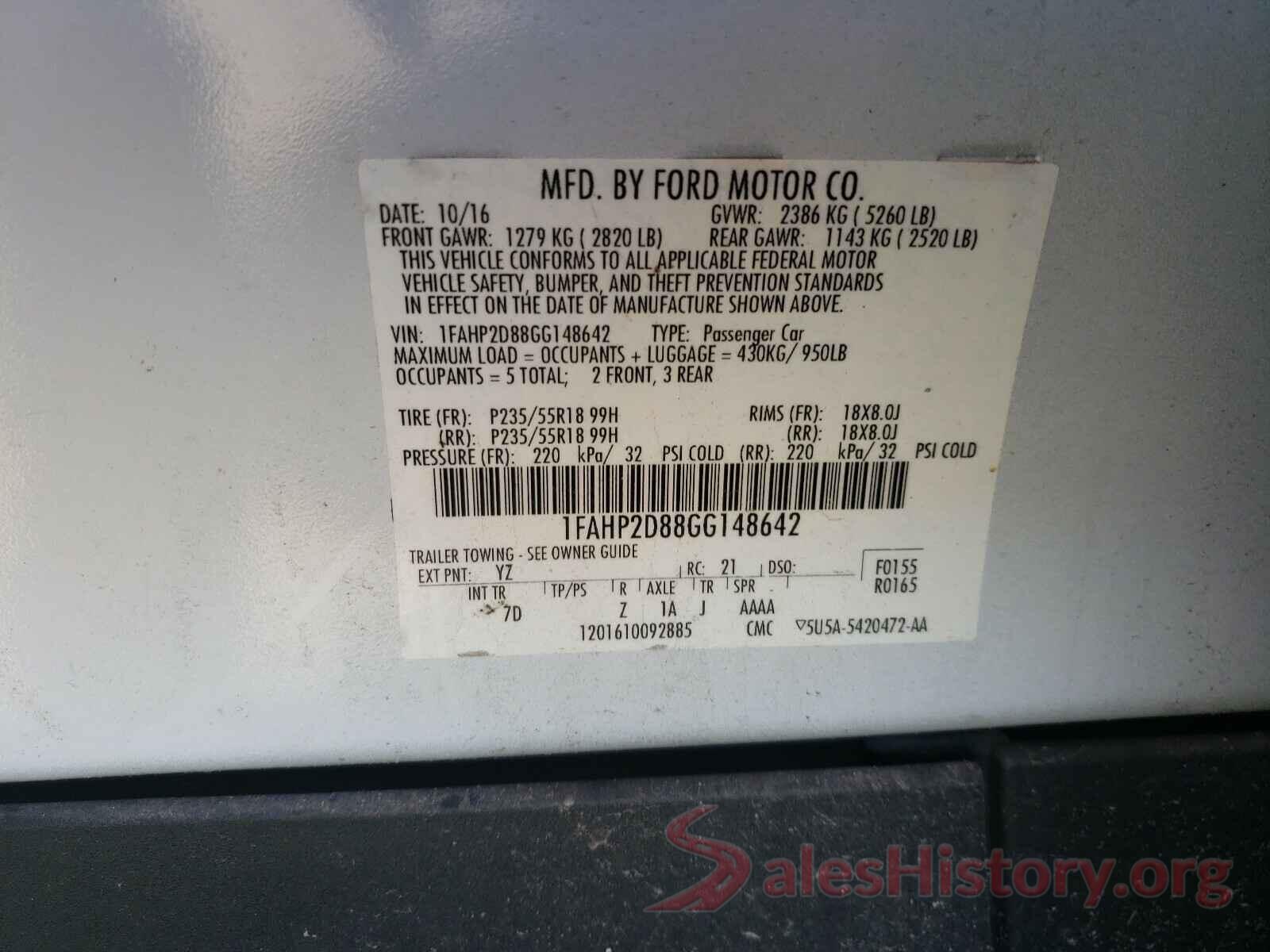 1FAHP2D88GG148642 2016 FORD TAURUS