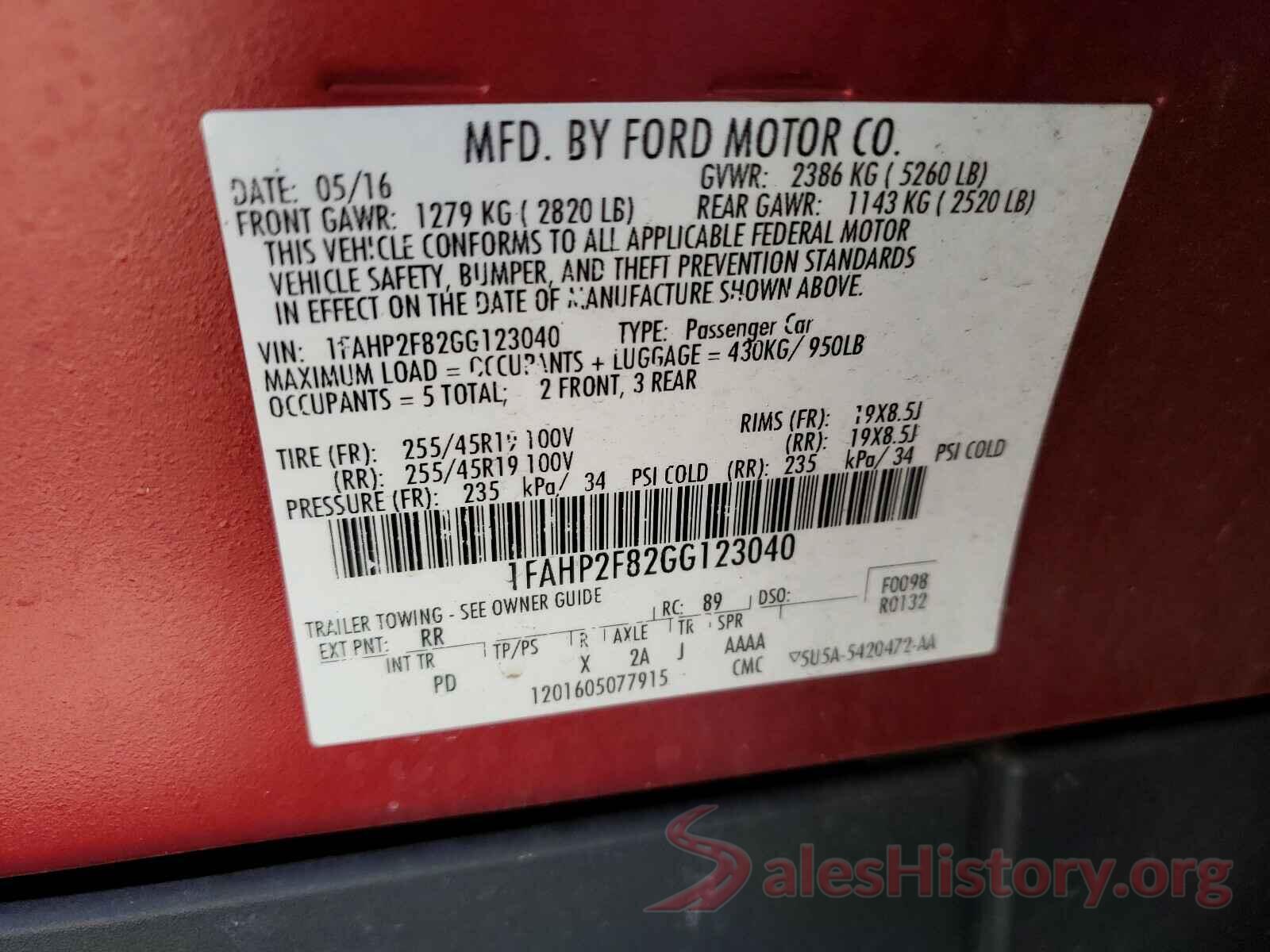 1FAHP2F82GG123040 2016 FORD TAURUS