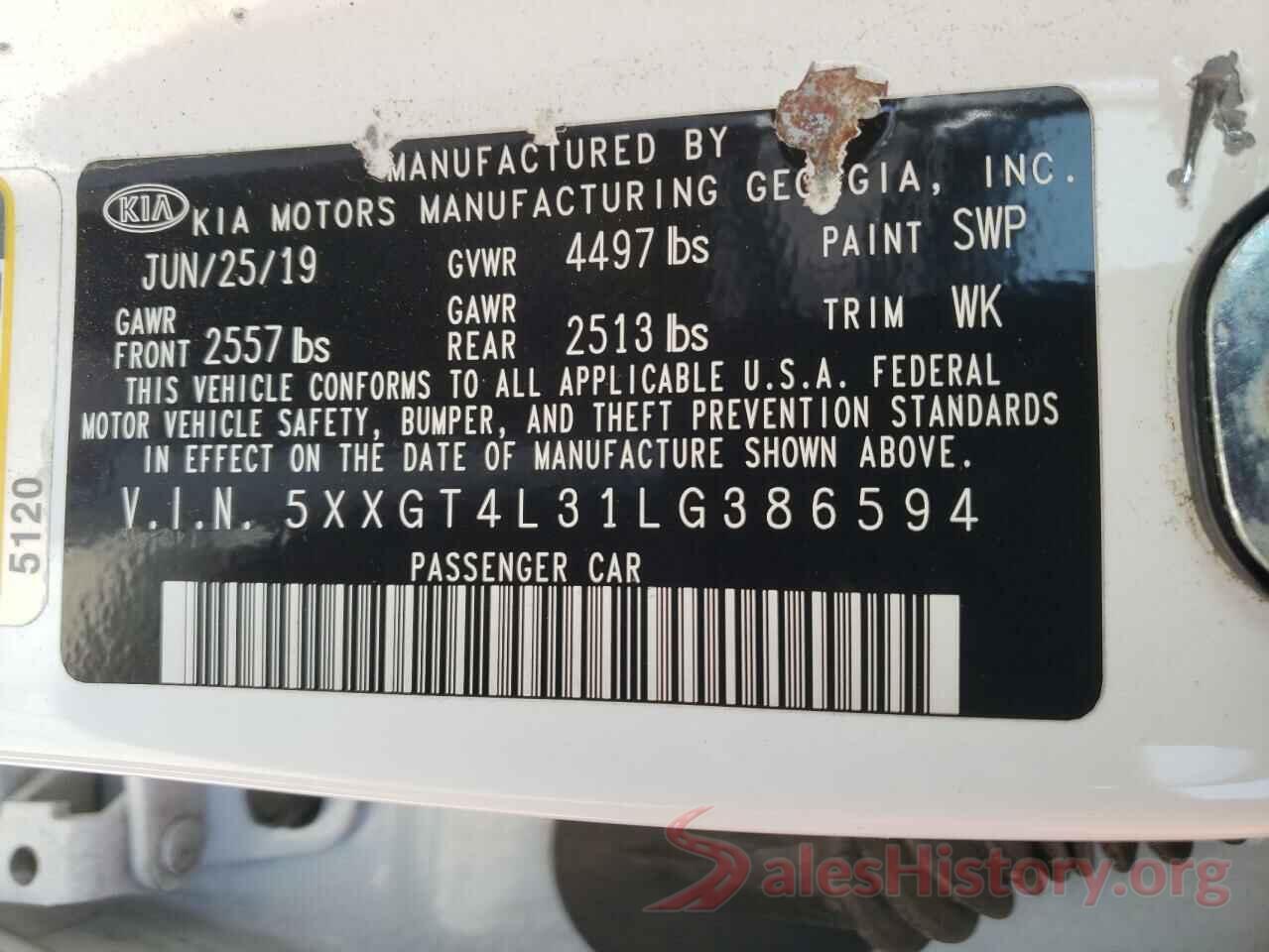 5XXGT4L31LG386594 2020 KIA OPTIMA