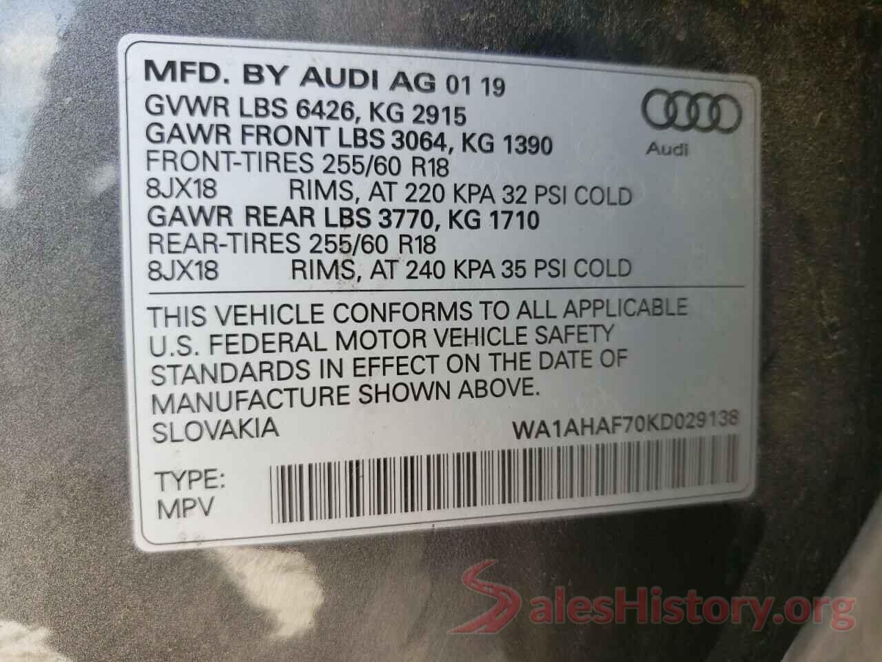 WA1AHAF70KD029138 2019 AUDI Q7