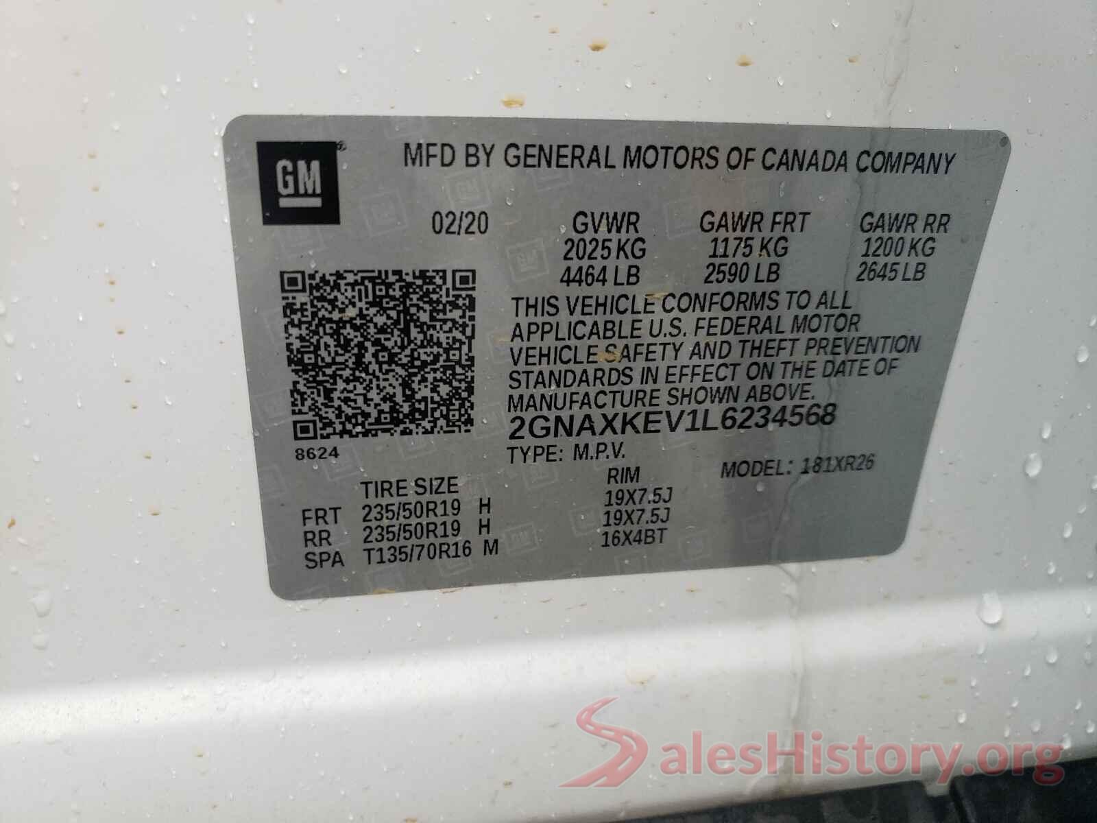 2GNAXKEV1L6234568 2020 CHEVROLET EQUINOX