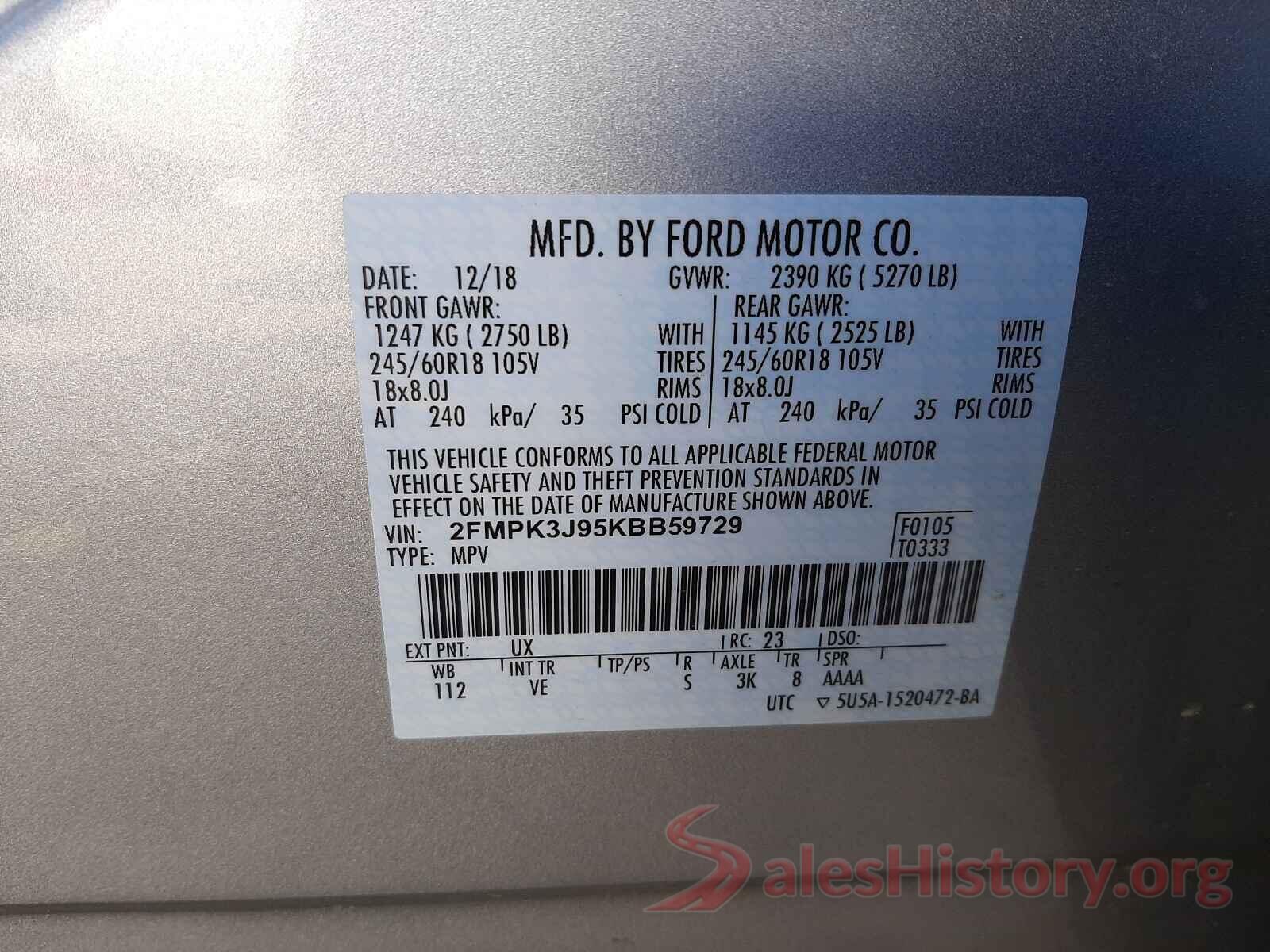 2FMPK3J95KBB59729 2019 FORD EDGE