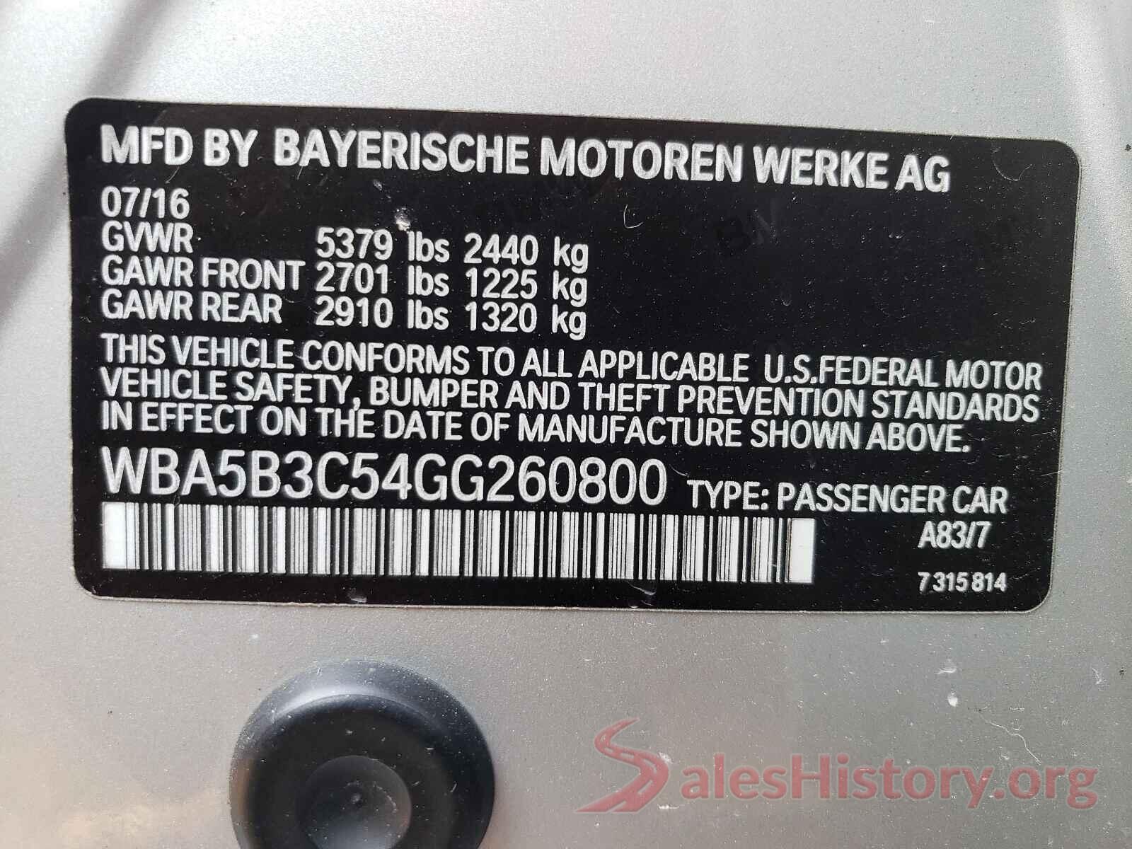 WBA5B3C54GG260800 2016 BMW 5 SERIES