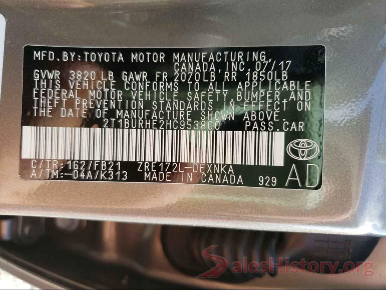 2T1BURHE2HC953800 2017 TOYOTA COROLLA