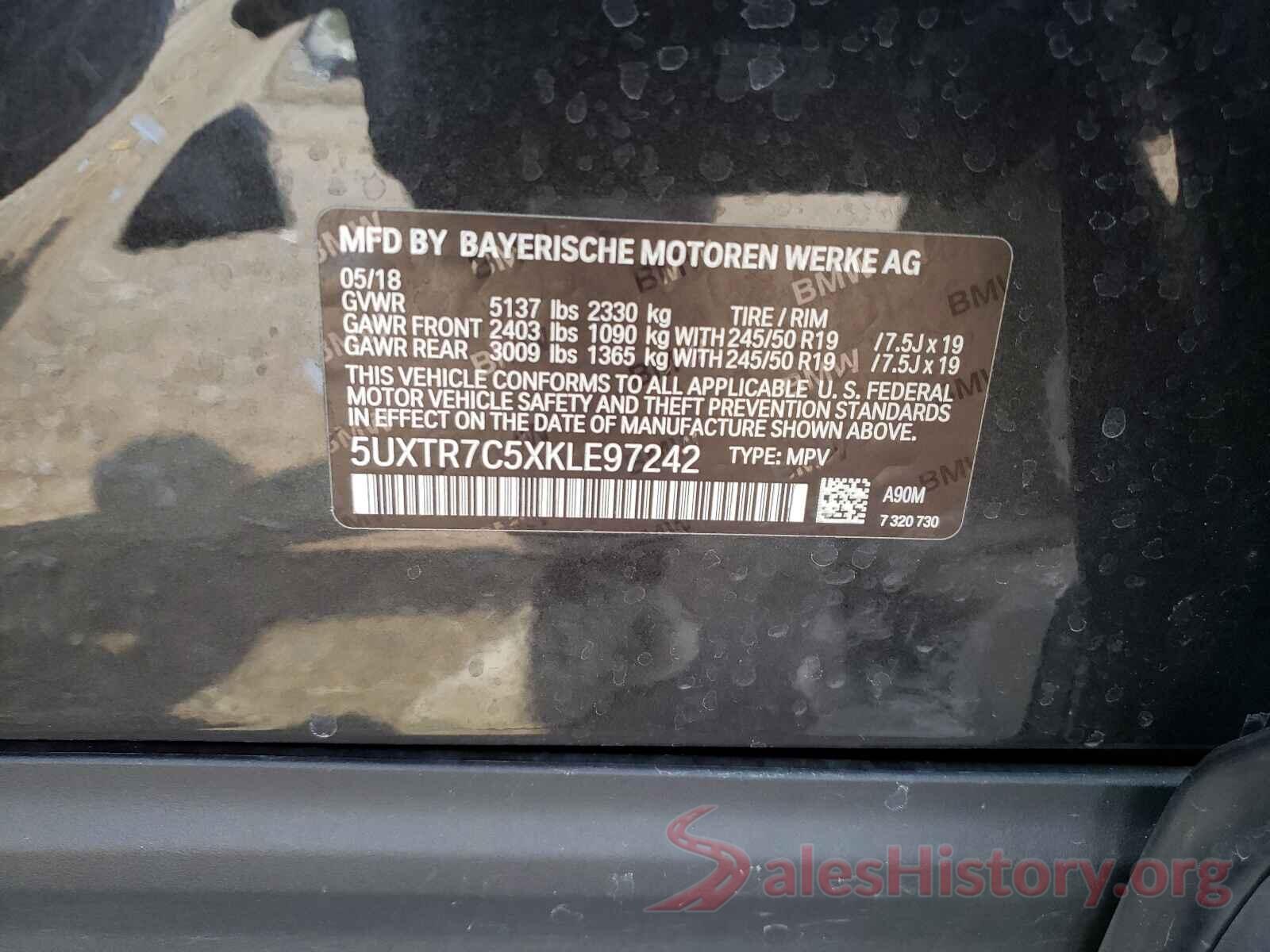 5UXTR7C5XKLE97242 2019 BMW X3